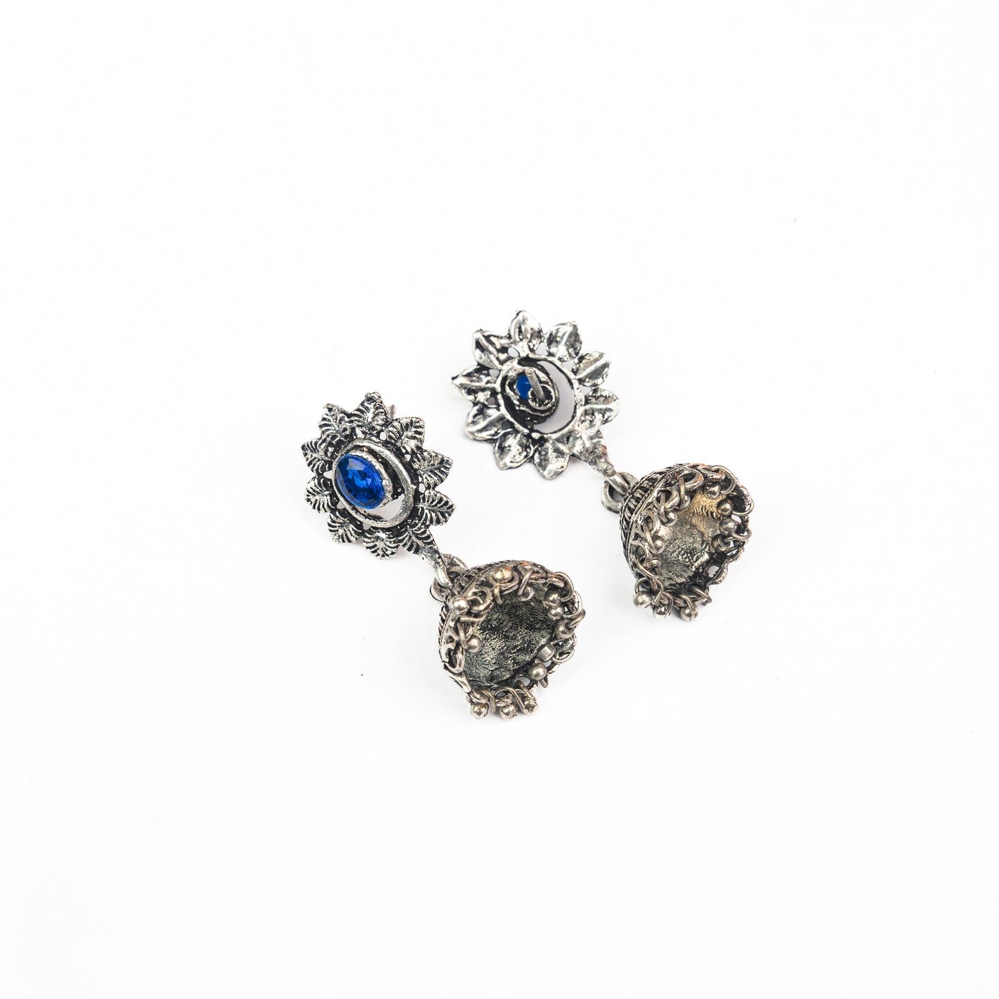 Blue Stone Studded Oxidised Dangler Earrings