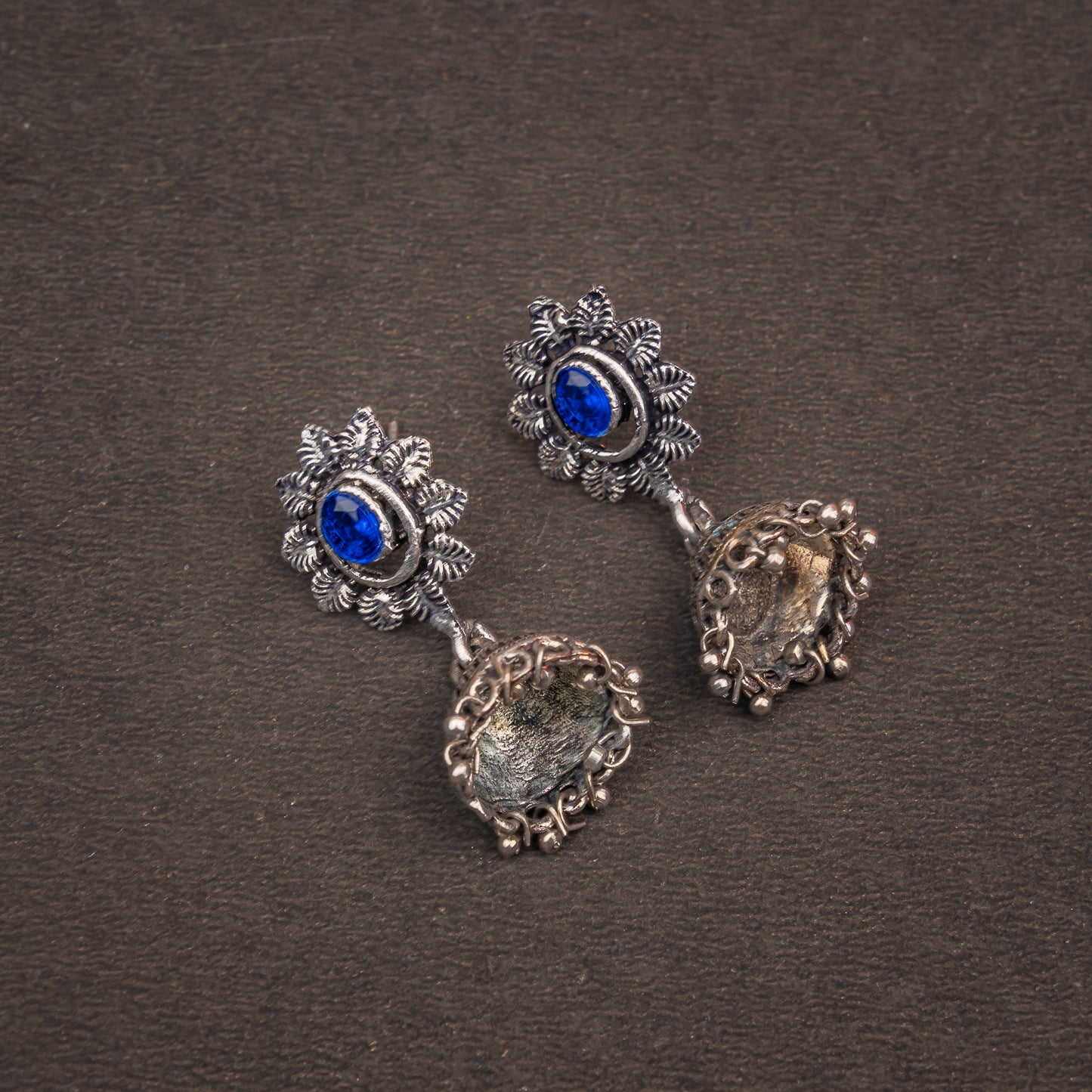 Blue Stone Studded Oxidised Dangler Earrings
