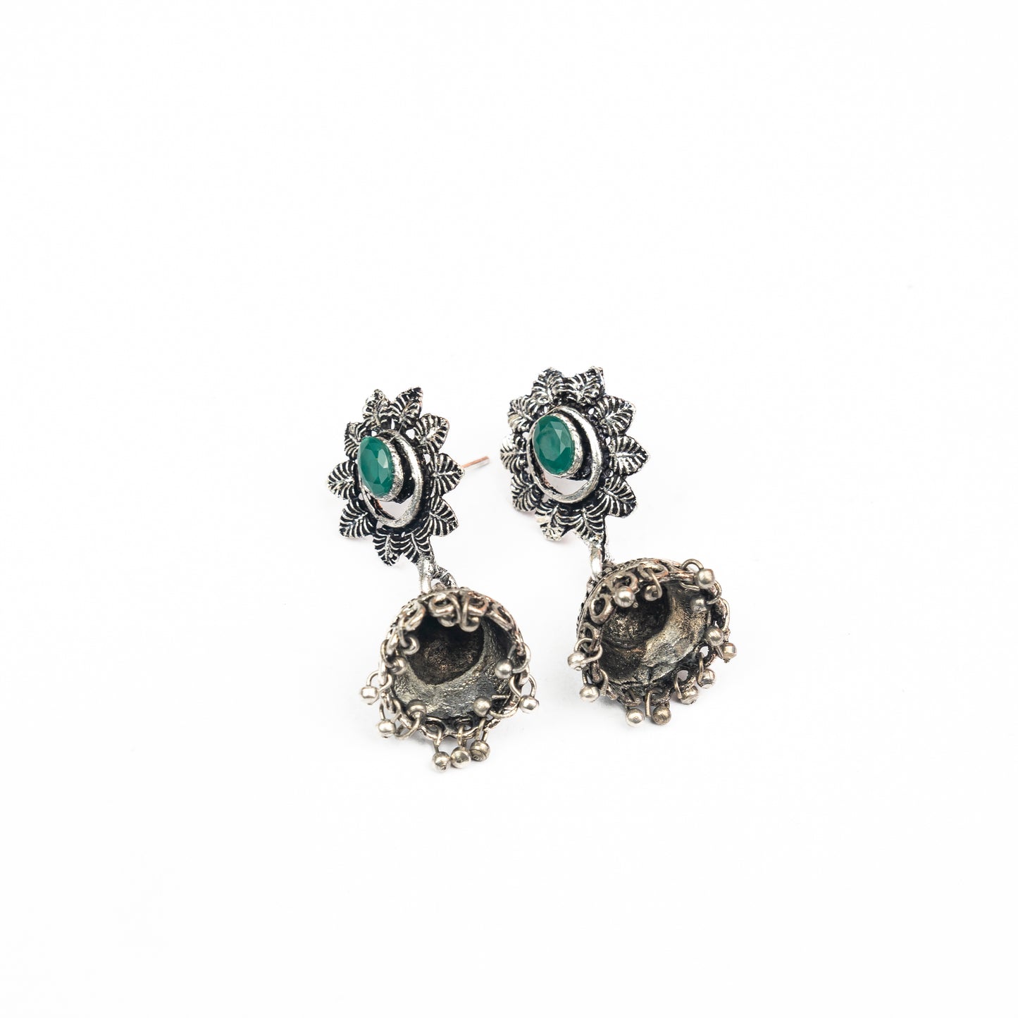 Green Stone Studded Oxidised Dangler Earrings