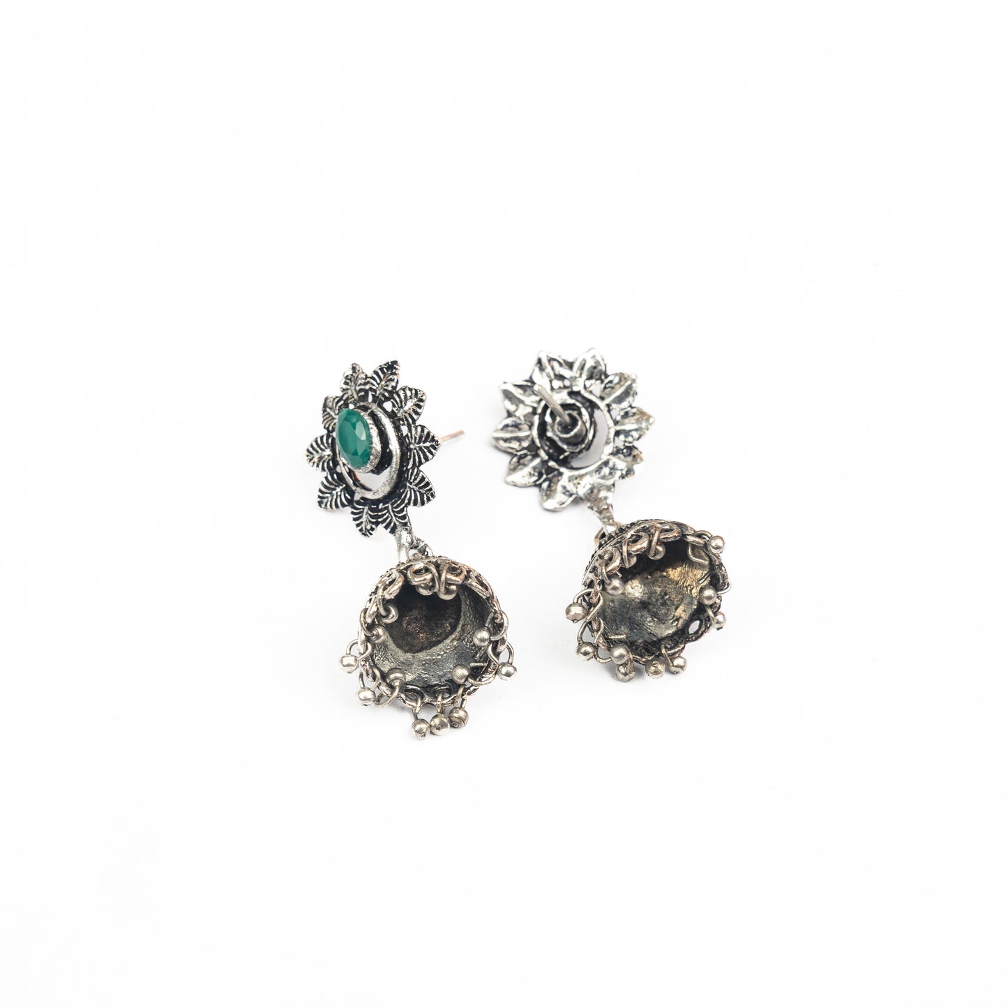 Green Stone Studded Oxidised Dangler Earrings