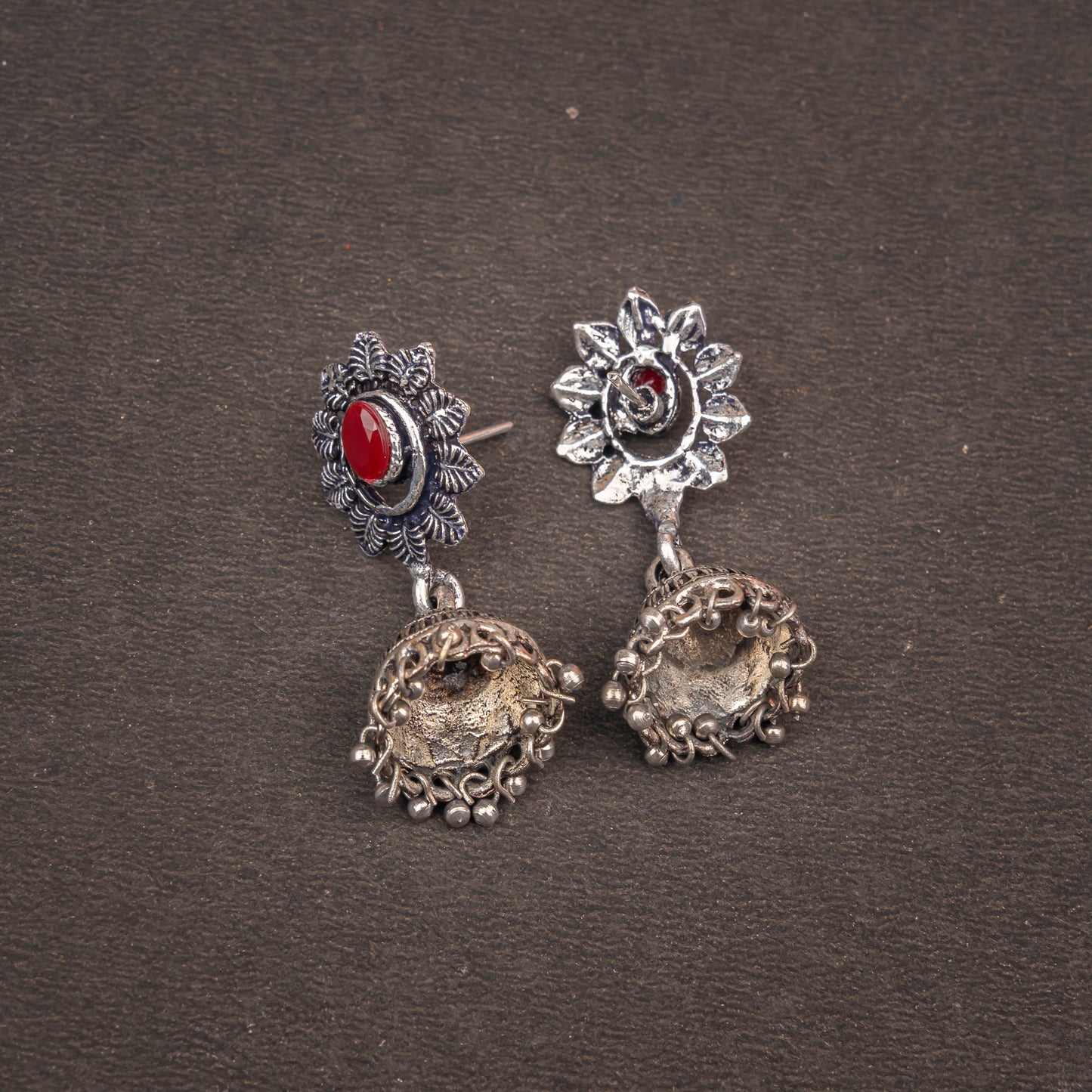 Dark Maroon Stone Studded Oxidised Dangler Earrings
