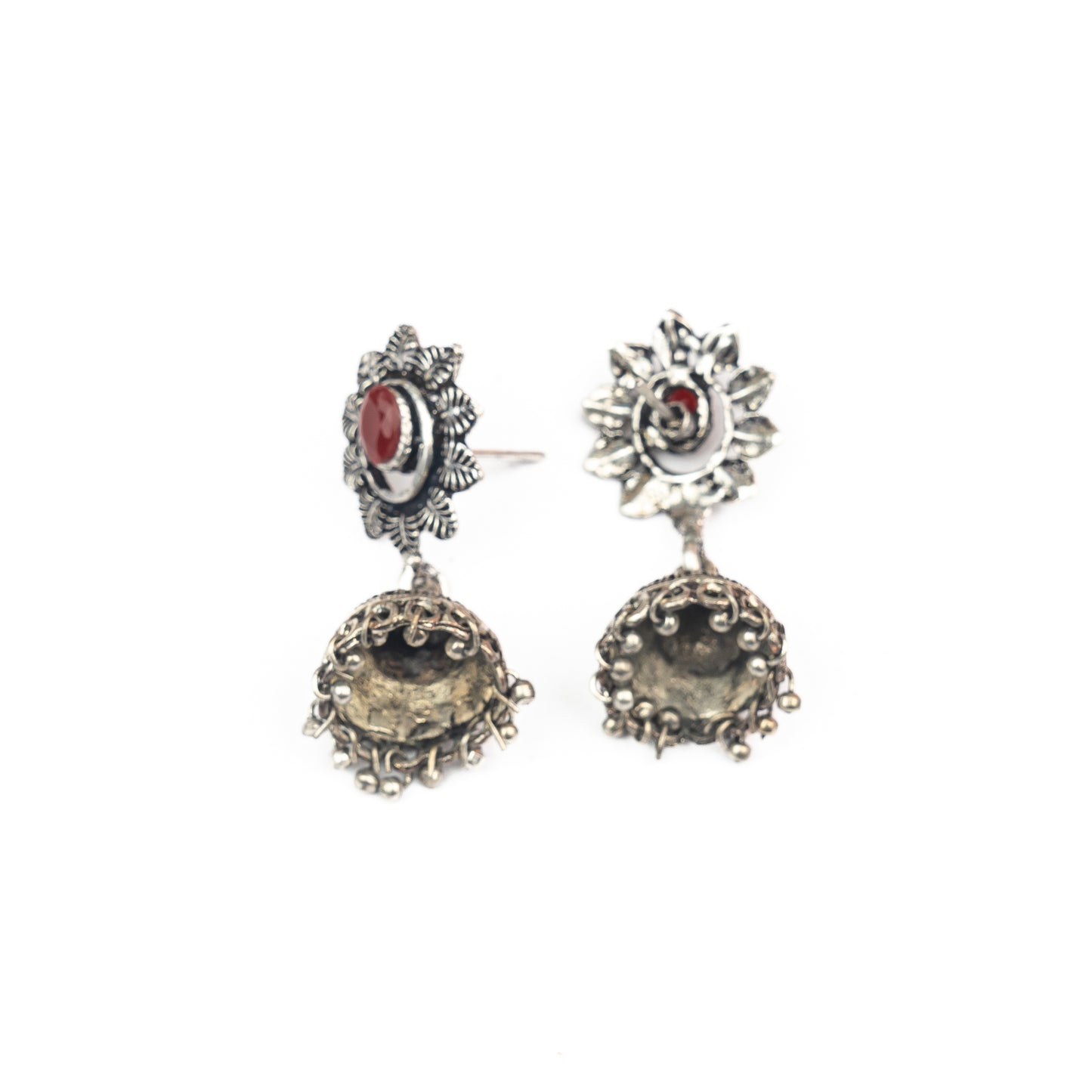 Dark Maroon Stone Studded Oxidised Dangler Earrings