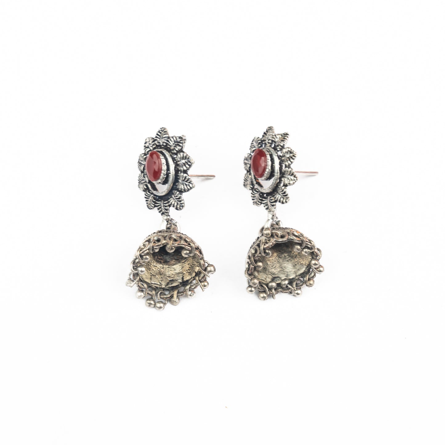 Dark Maroon Stone Studded Oxidised Dangler Earrings