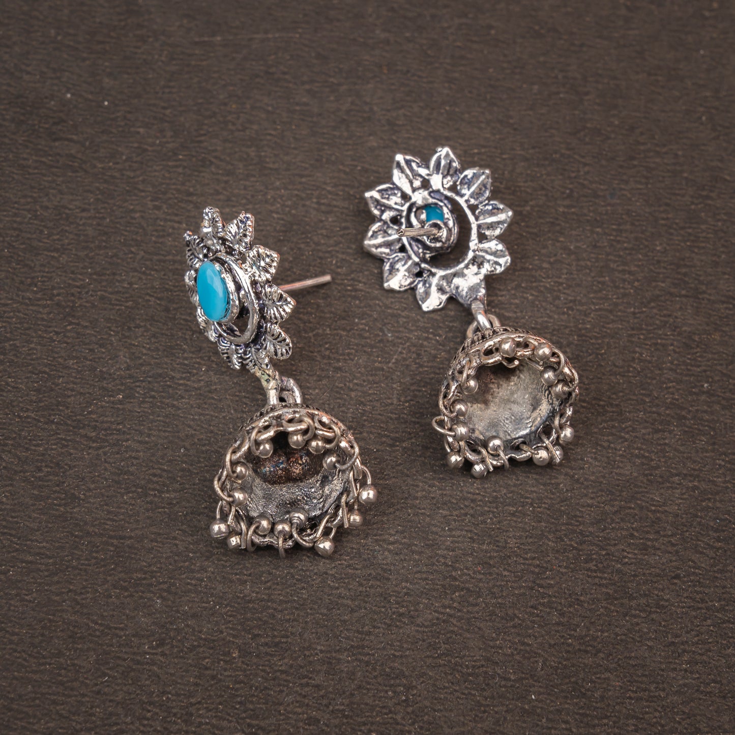 floral charm traditional jhumka earrings (Sky Blue)