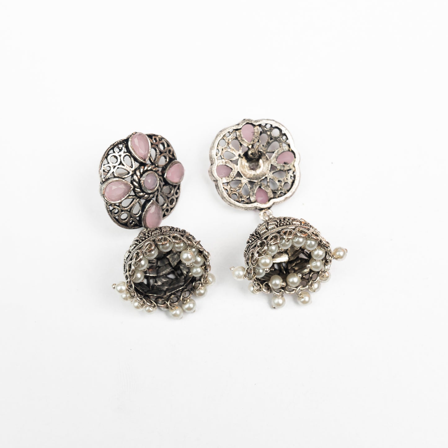 Curv & Swirl jhumka earring (Baby Pink)