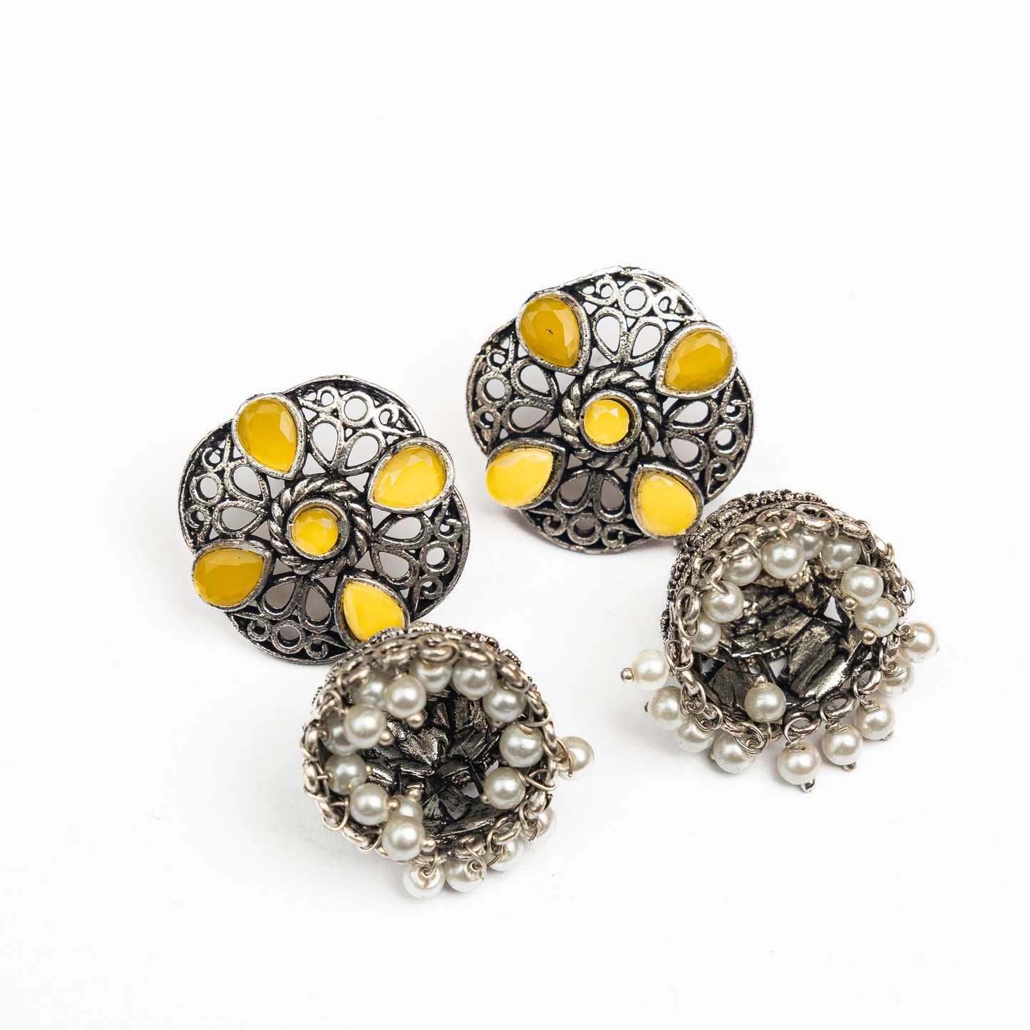 Curv & Swirl jhumka earring (Yellow)