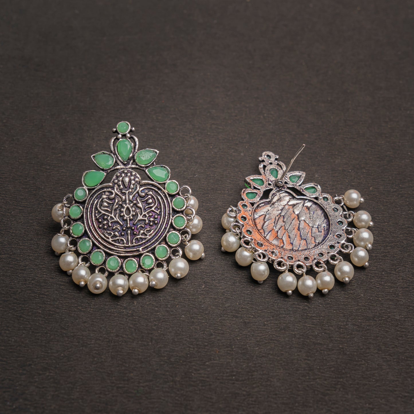 Pista Stone Studded German Silver Statement Earrings