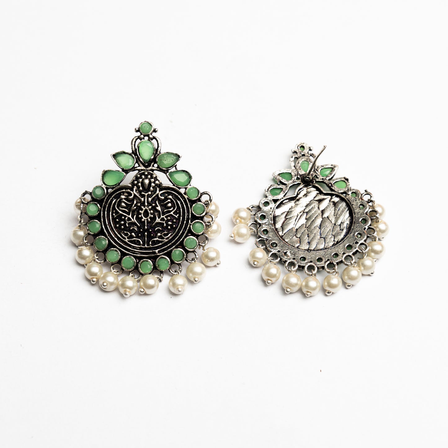 Pista Stone Studded German Silver Statement Earrings