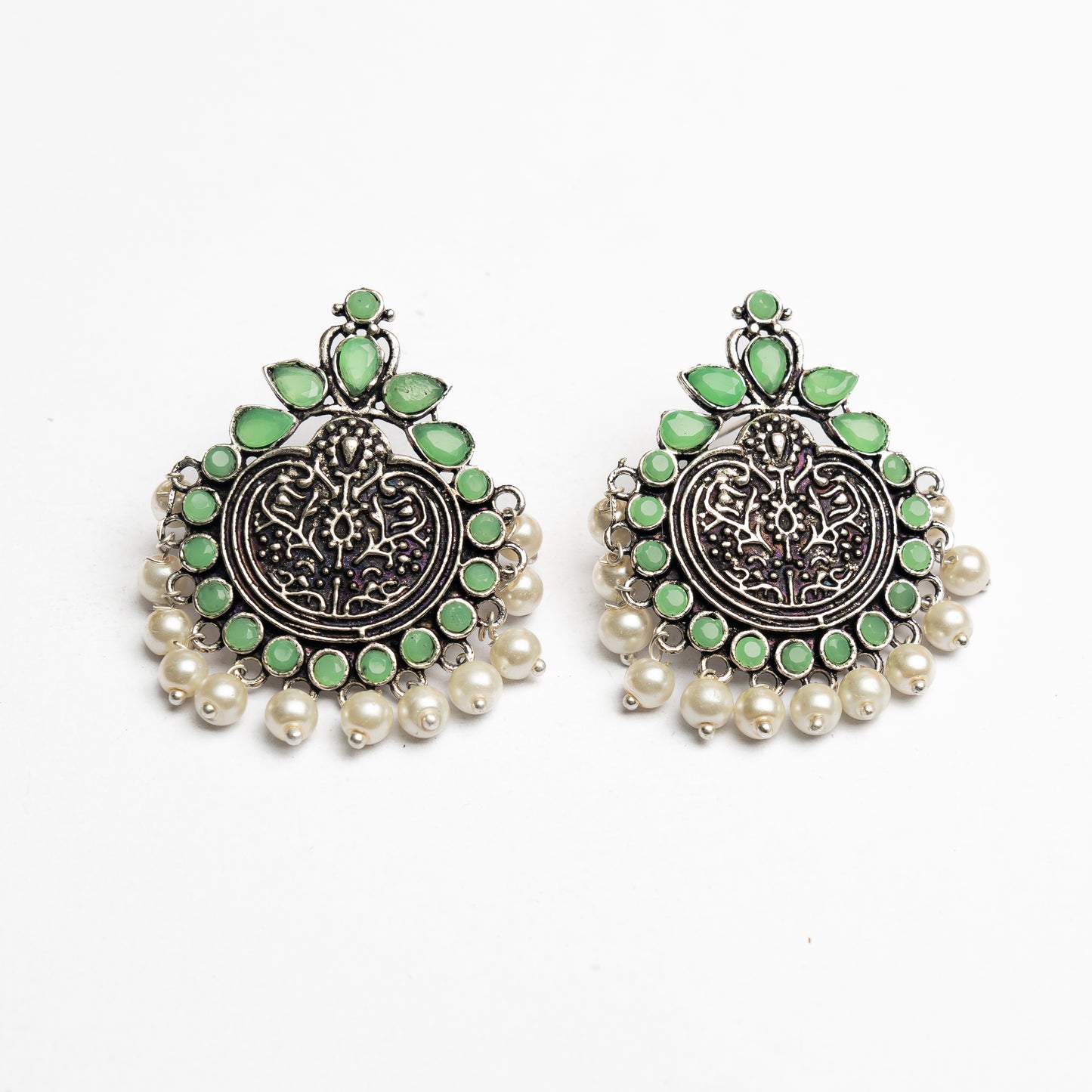 Pista Stone Studded German Silver Statement Earrings