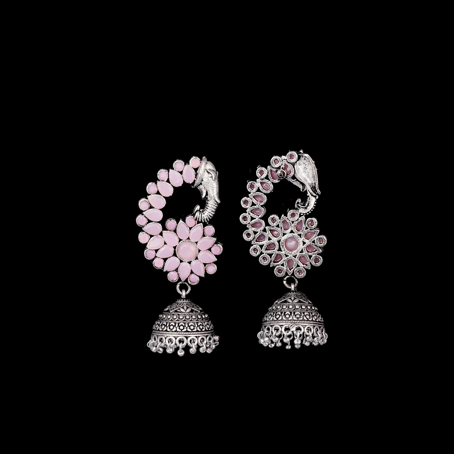 Tusks and twinkle stone studded jhumka earrings (Baby Pink)