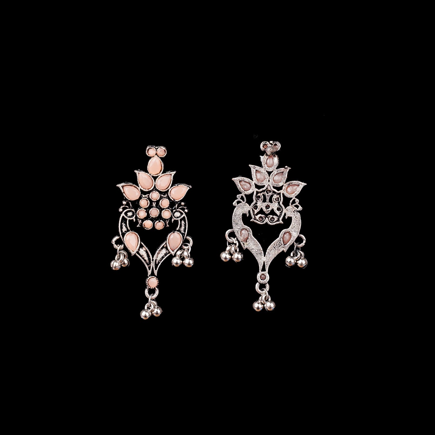 Light Orangish Stone Studded Oxidised Dangler Earrings