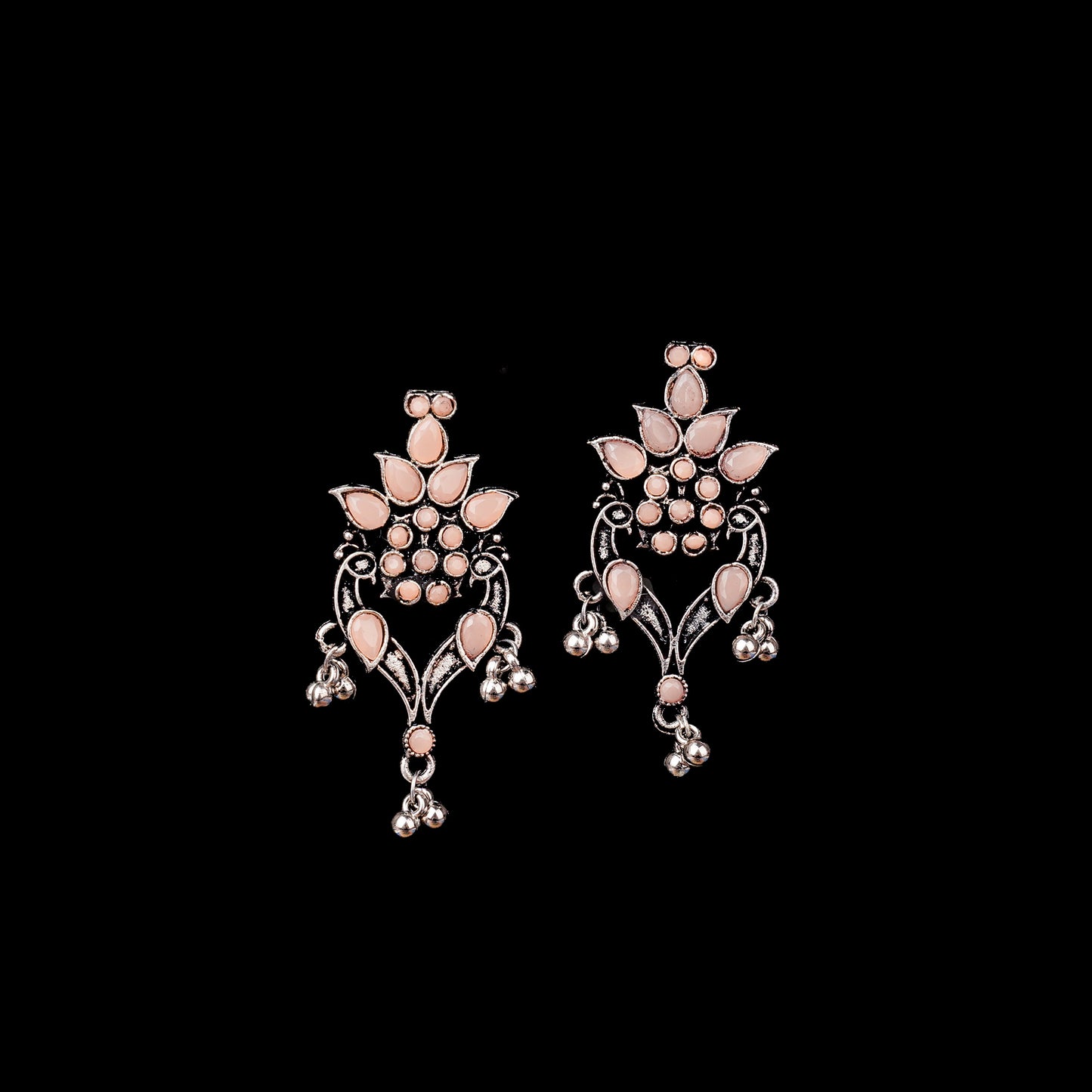 Light Orangish Stone Studded Oxidised Dangler Earrings