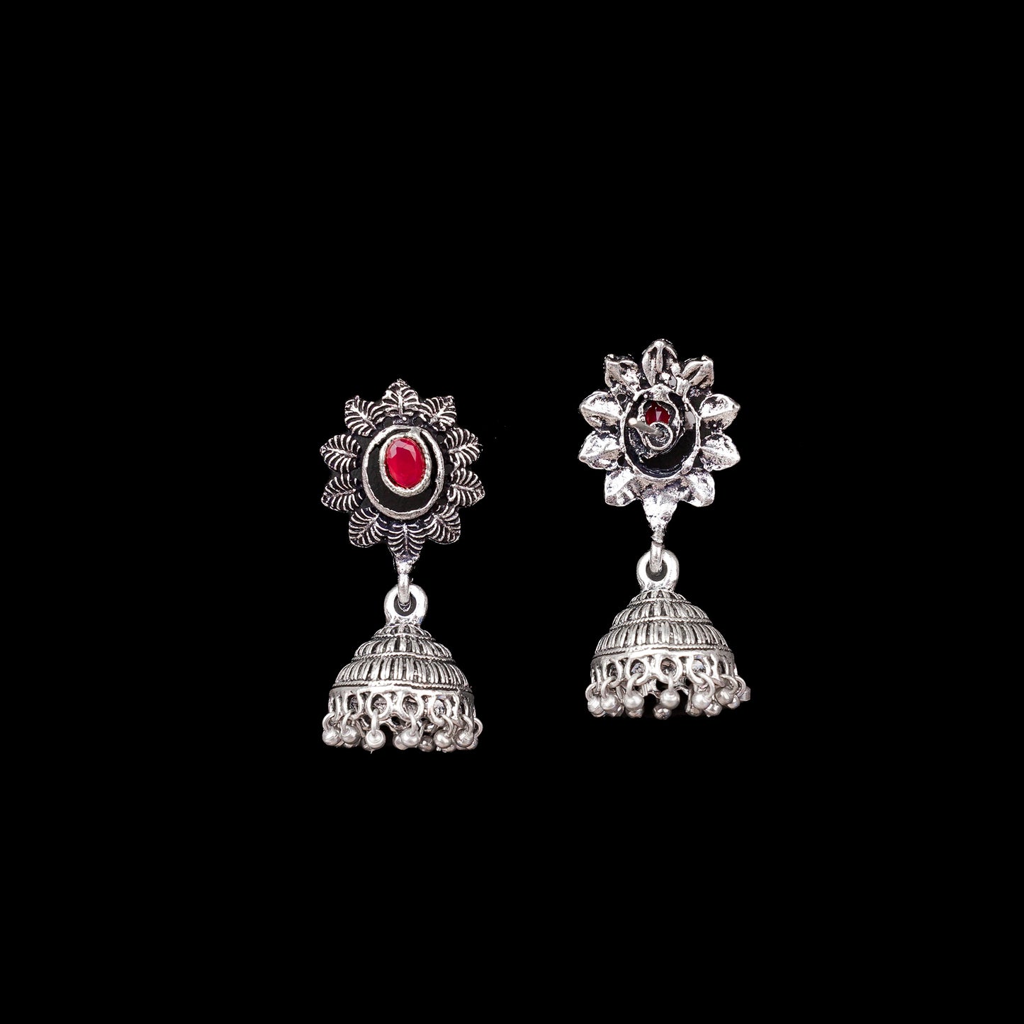 floral charm traditional jhumka earrings (Red)