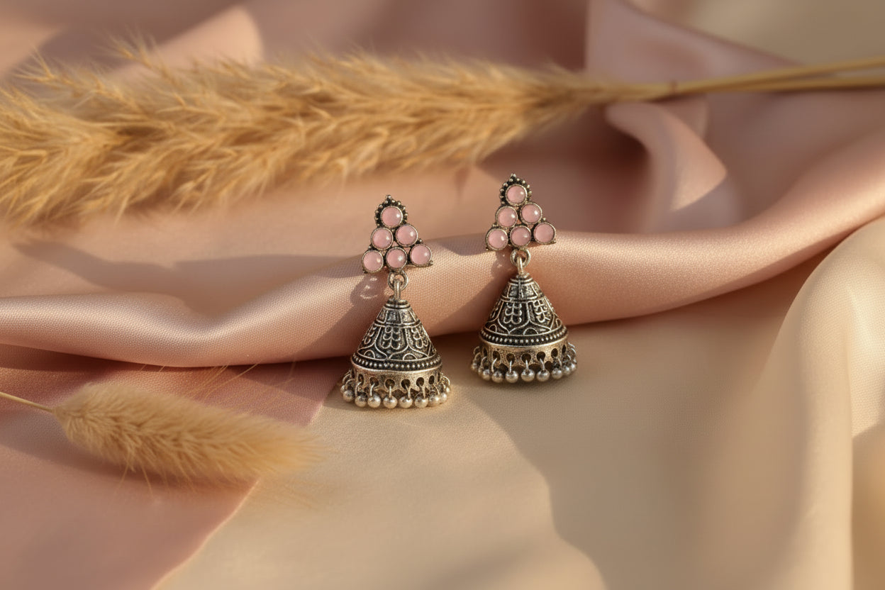 I-conical hanging Jhumki earrings (Baby Pink)