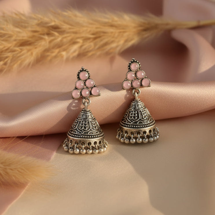 I-conical hanging Jhumki earrings (Baby Pink)