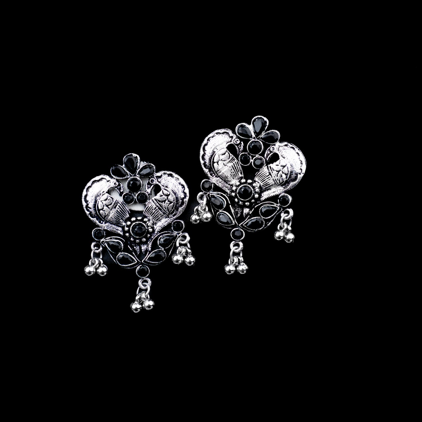 Black Stone Studded Oxidised Earrings
