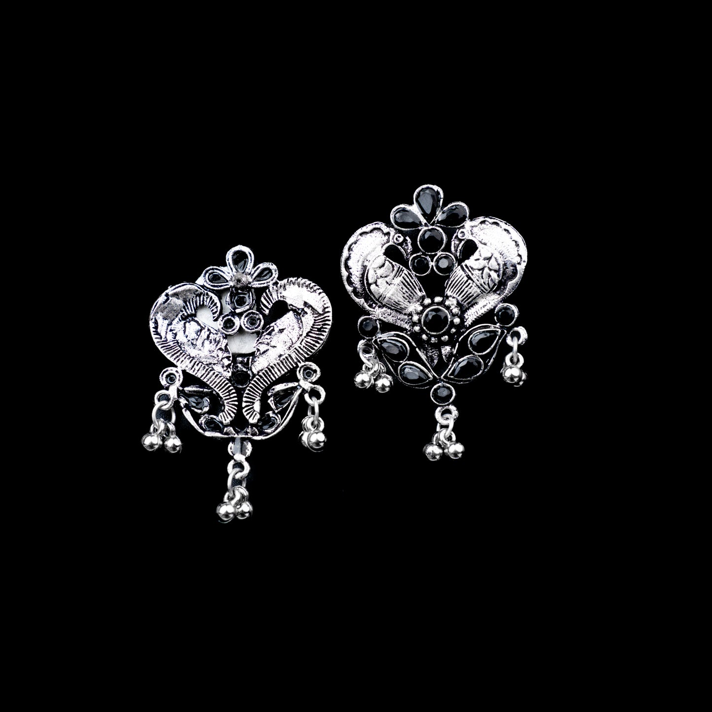 Black Stone Studded Oxidised Earrings