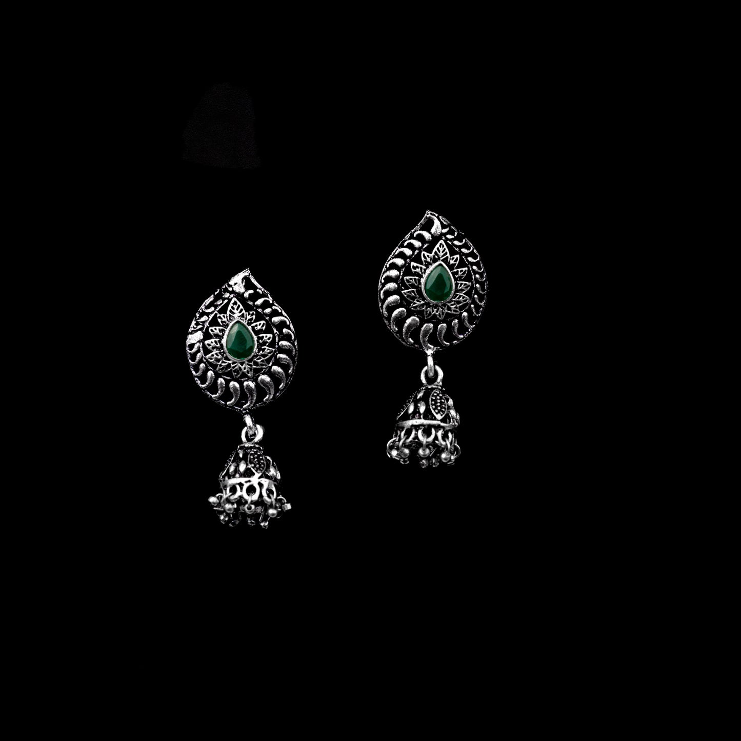 Rain Drop Rani Hanging Jhumki Earrings (Green)