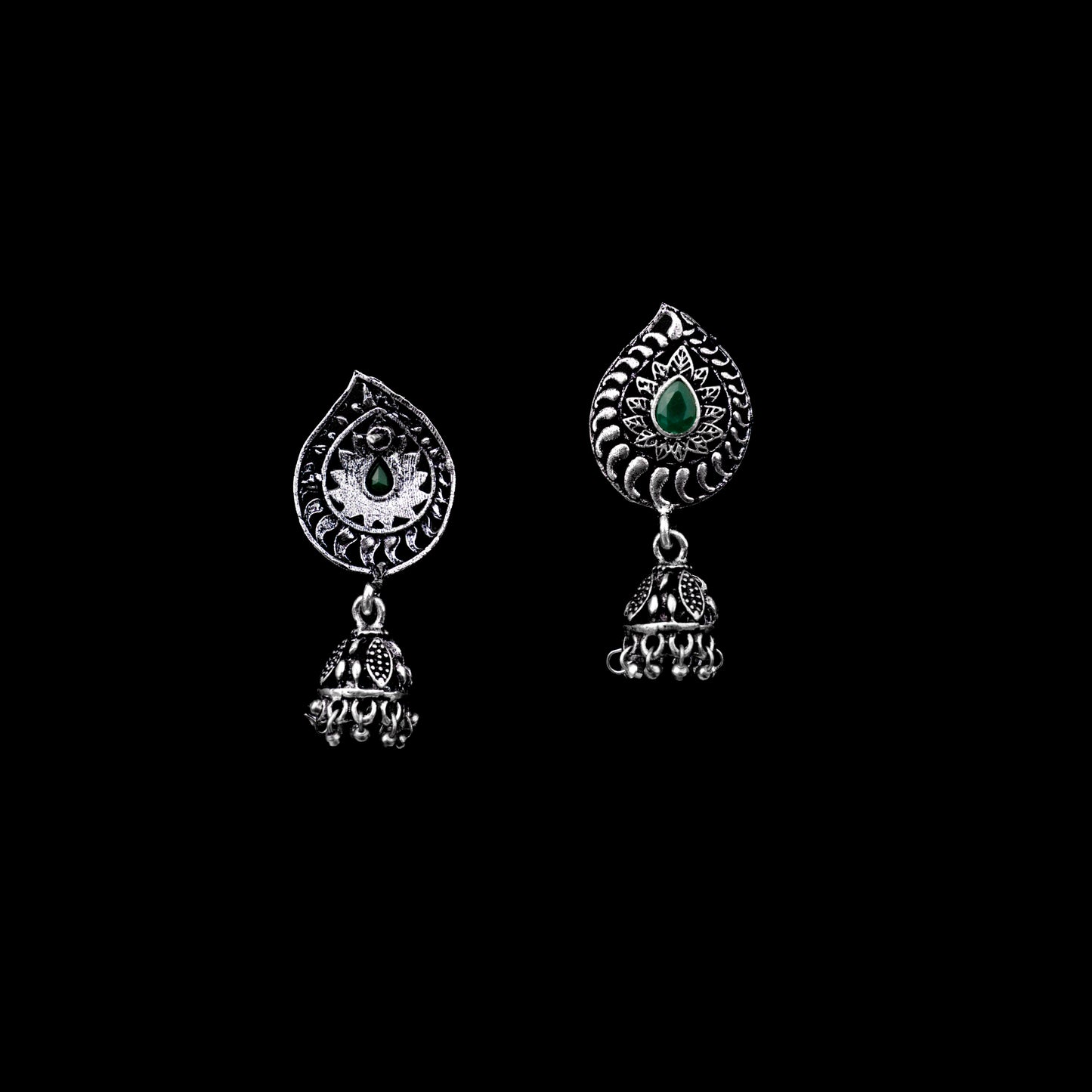Rain Drop Rani Hanging Jhumki Earrings (Green)