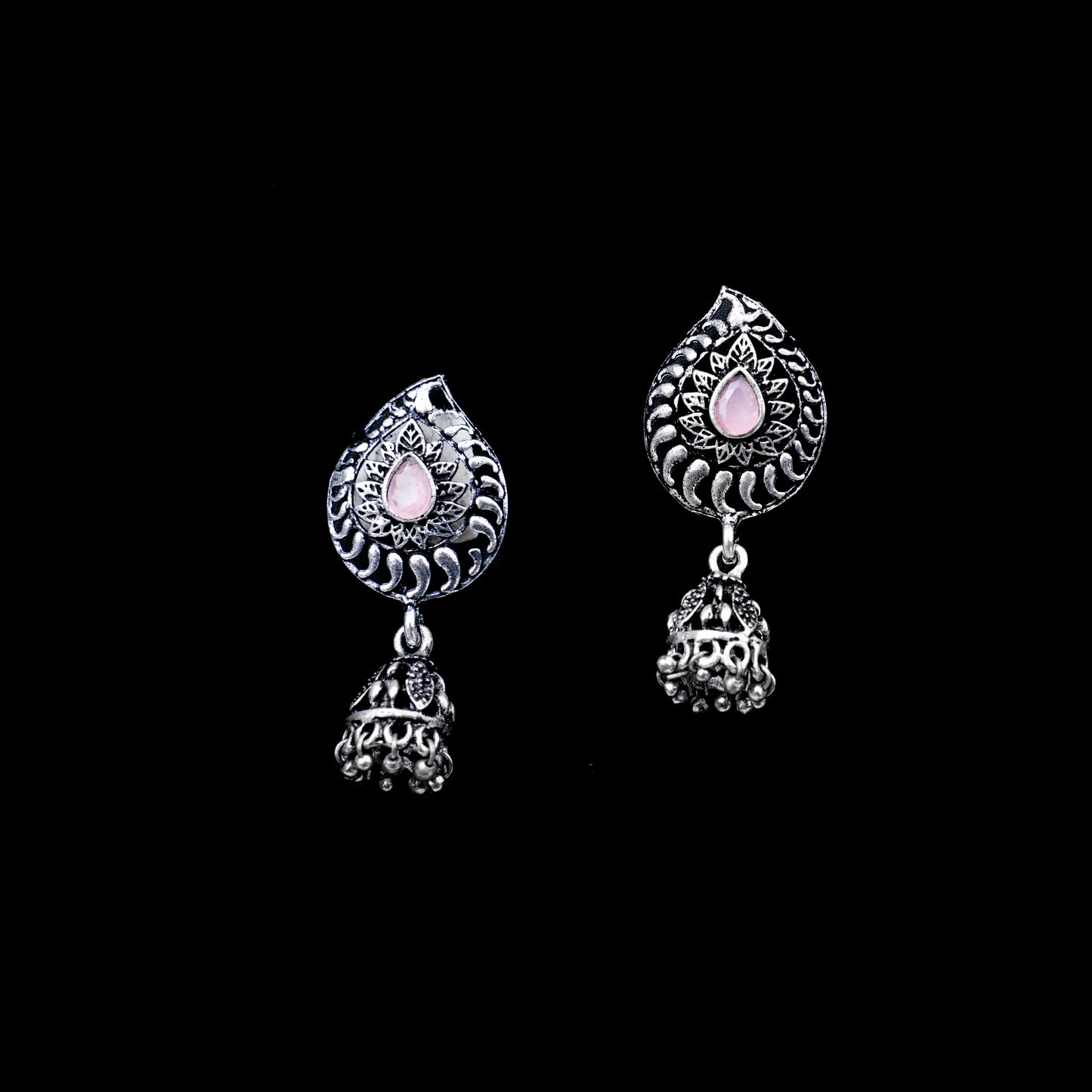 Rain Drop Rani Hanging Jhumki Earrings (Baby Pink)