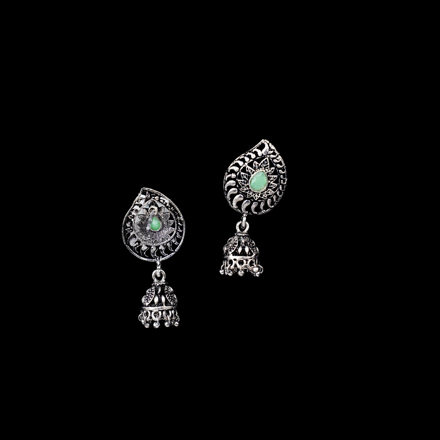 Rain Drop Rani Hanging Jhumki Earrings (Pista)