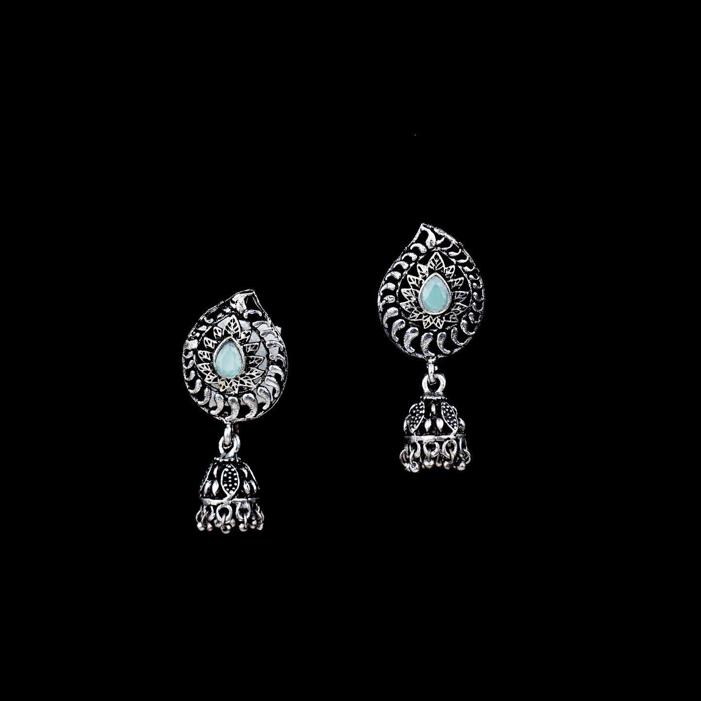 Rain Drop Rani Hanging Jhumki Earrings (Mint)