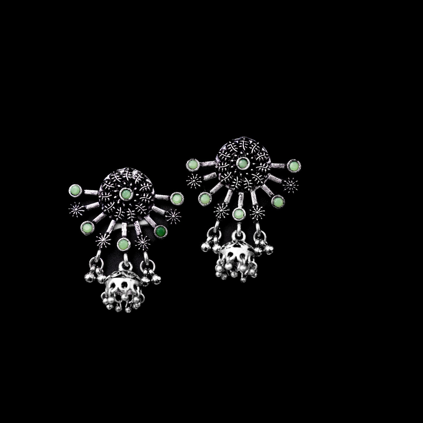 Slays and rays jhumki earrings (Pista)