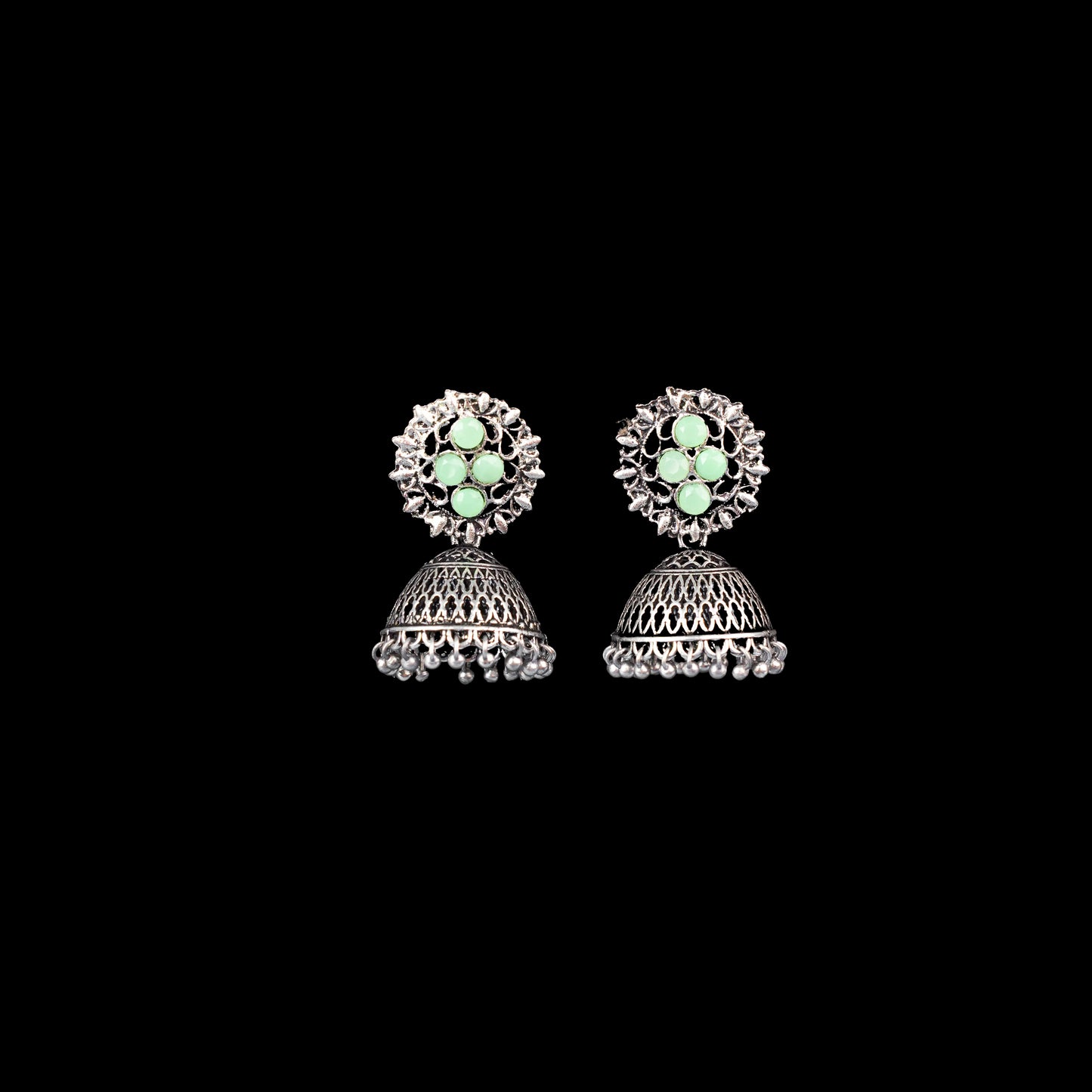 Classic chandlier Jhumka earrings (Pista)