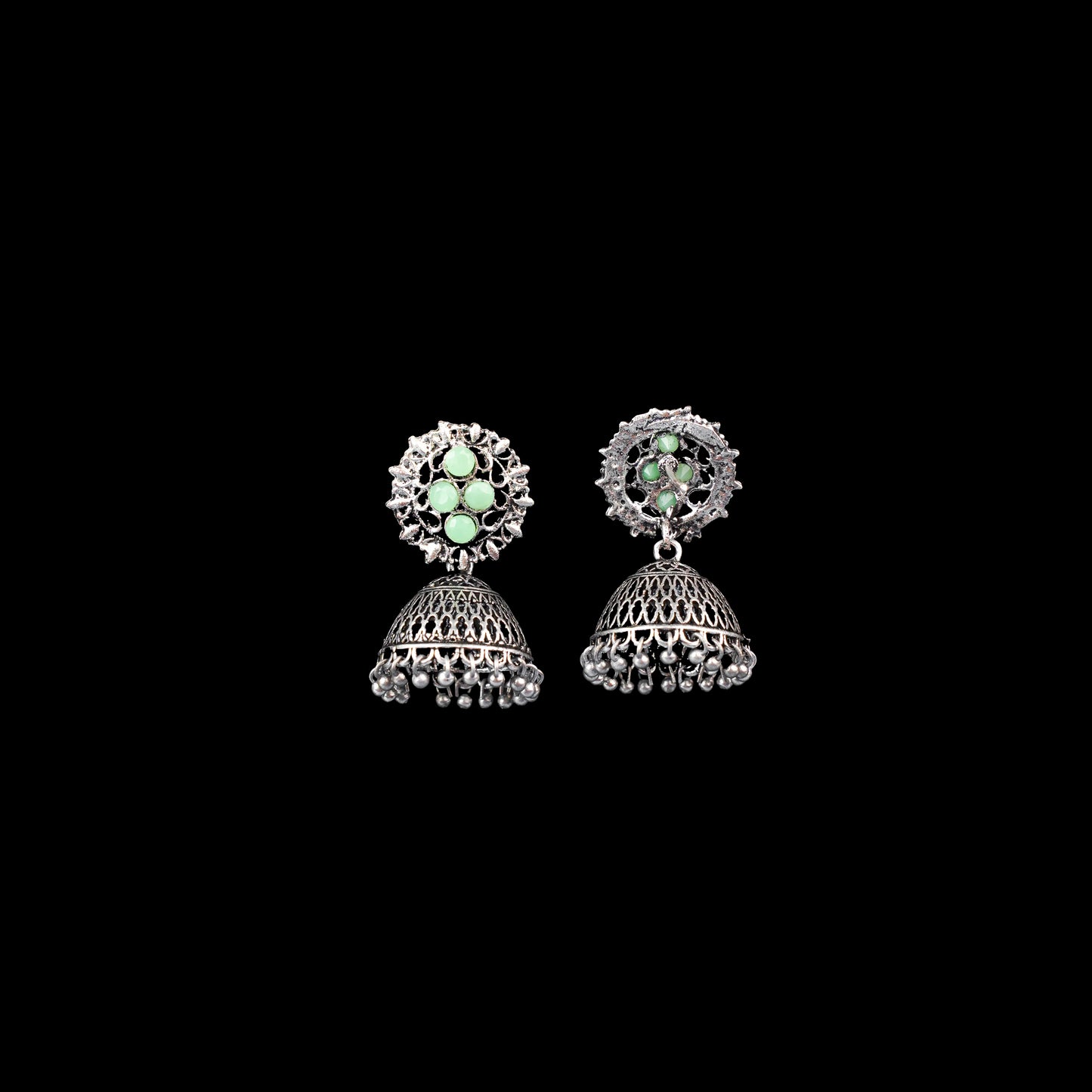 Classic chandlier Jhumka earrings (Pista)