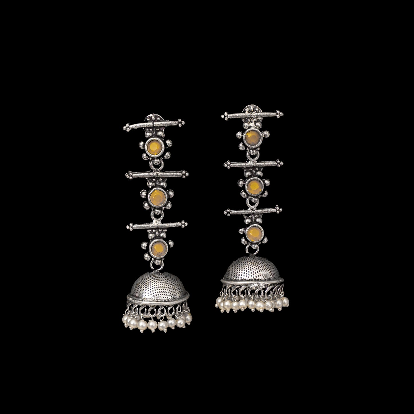Royal Triple Bell Layered Jhumka Earring (Yellow)