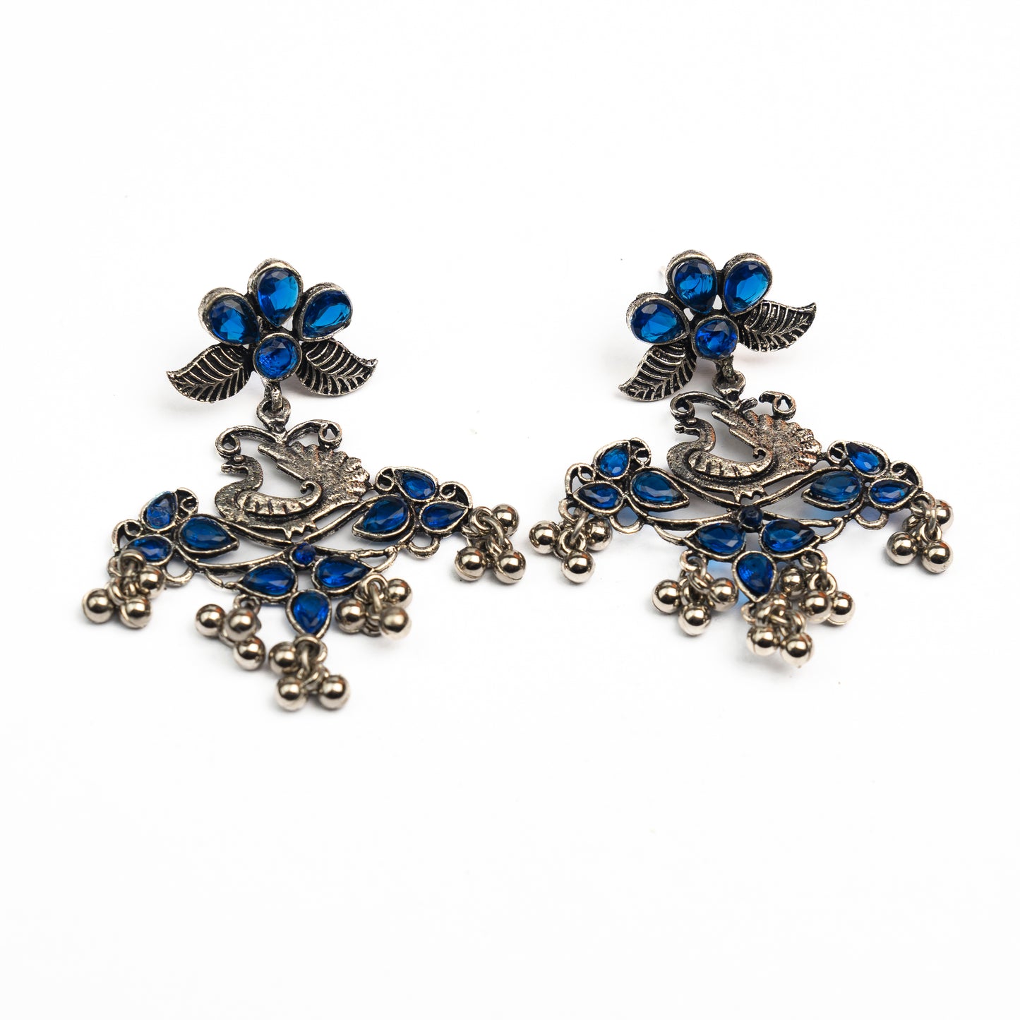 Pretty Peacock stone studded jhumka earring (Blue)