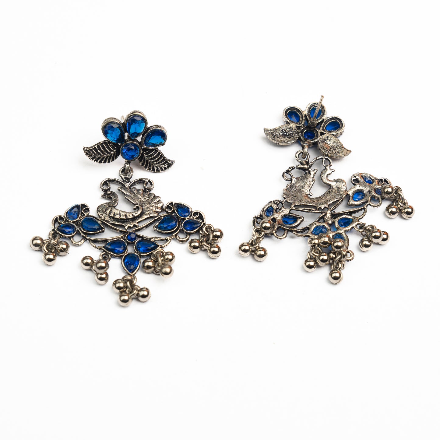 Pretty Peacock stone studded jhumka earring (Blue)