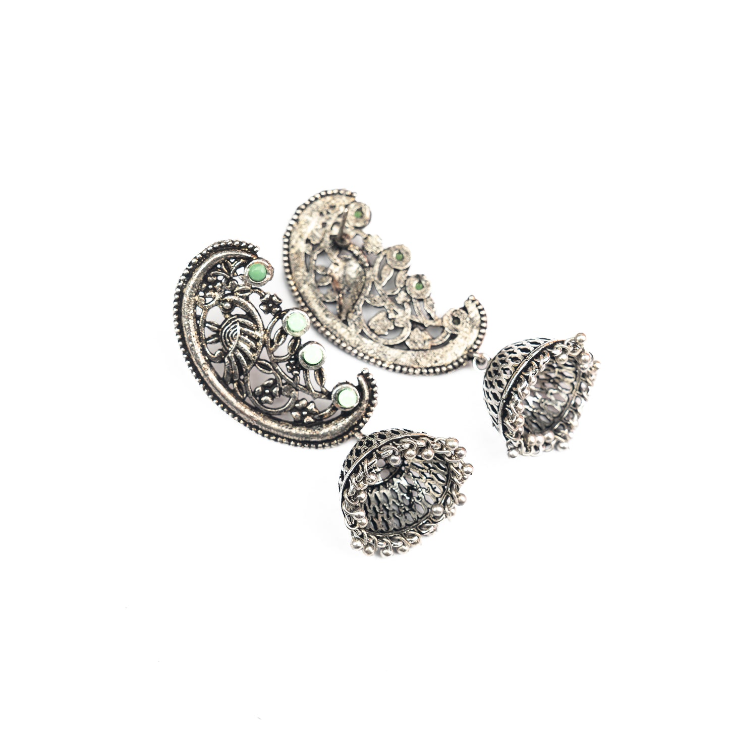 Moon-lit Mayur Jhumki earrings (Pista)