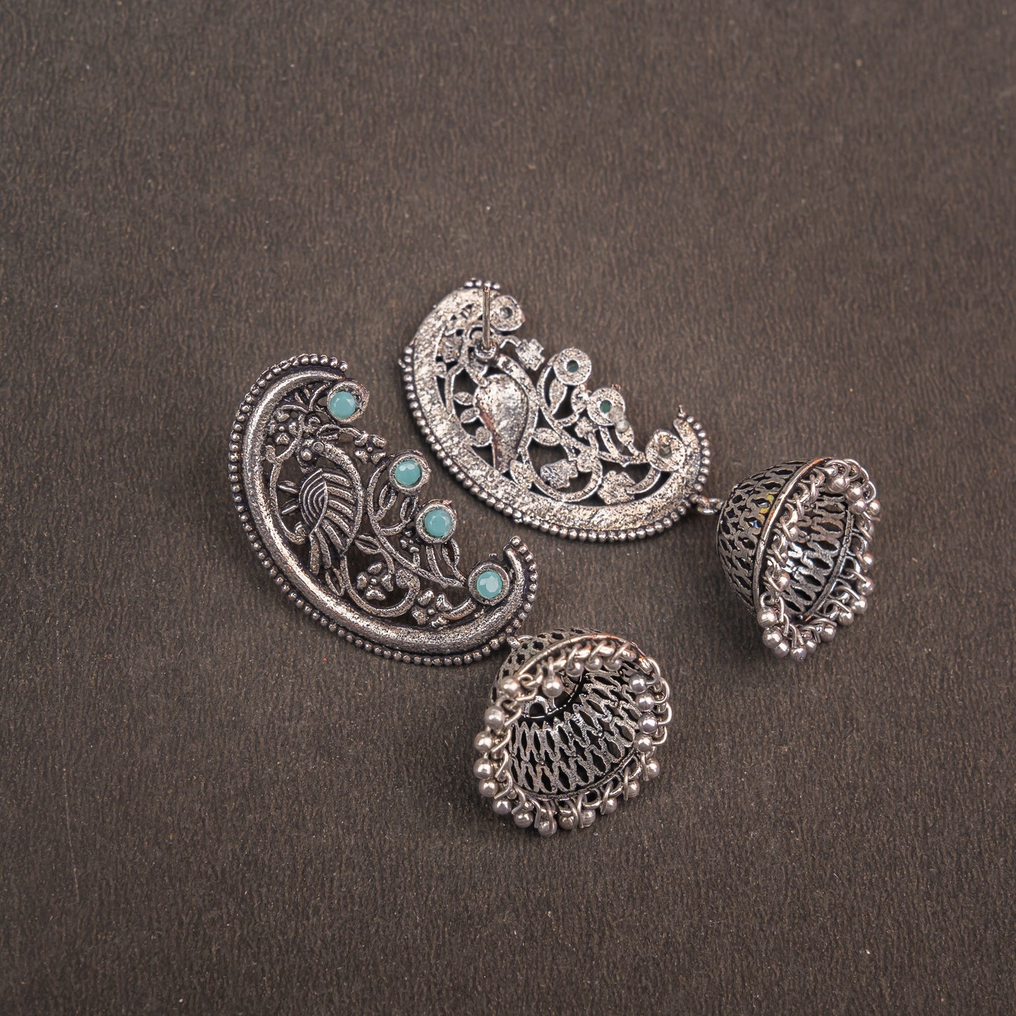 Moon-lit Mayur Jhumki earrings (Mint)