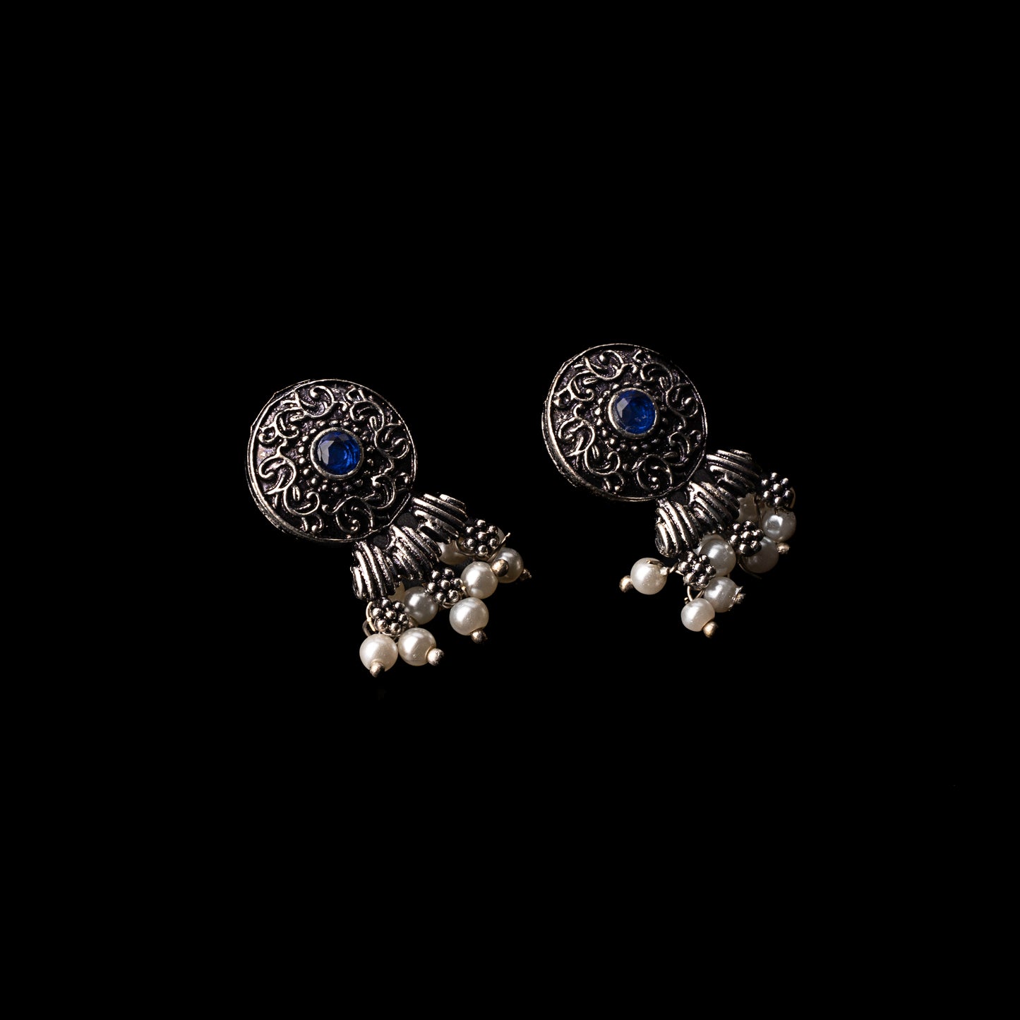 Blue Stone Studded Elegant Oxidised Stud Earrings