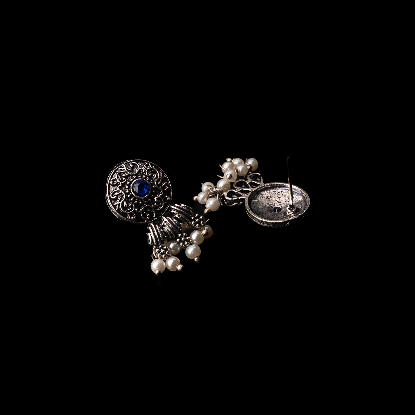 Blue Stone Studded Elegant Oxidised Stud Earrings