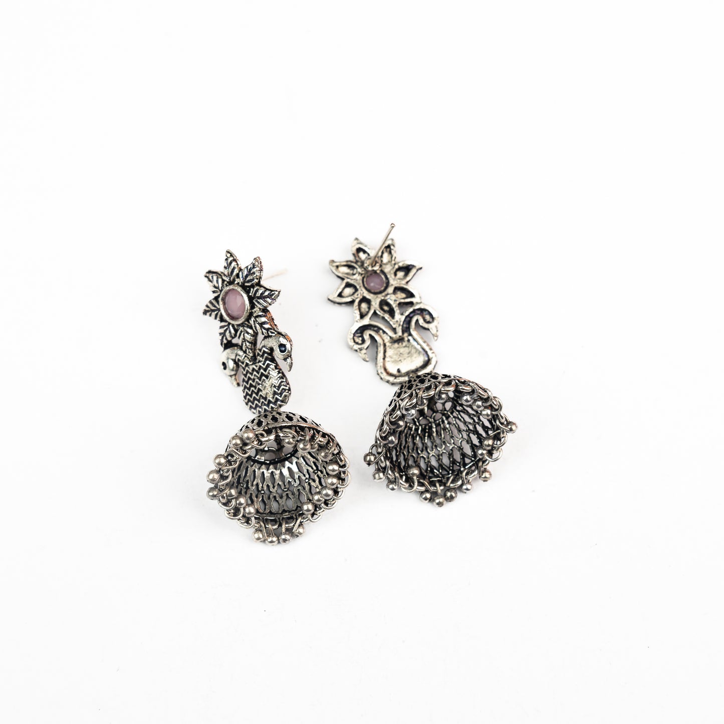 Fearless feathers jhumki earrings (Baby Pink)