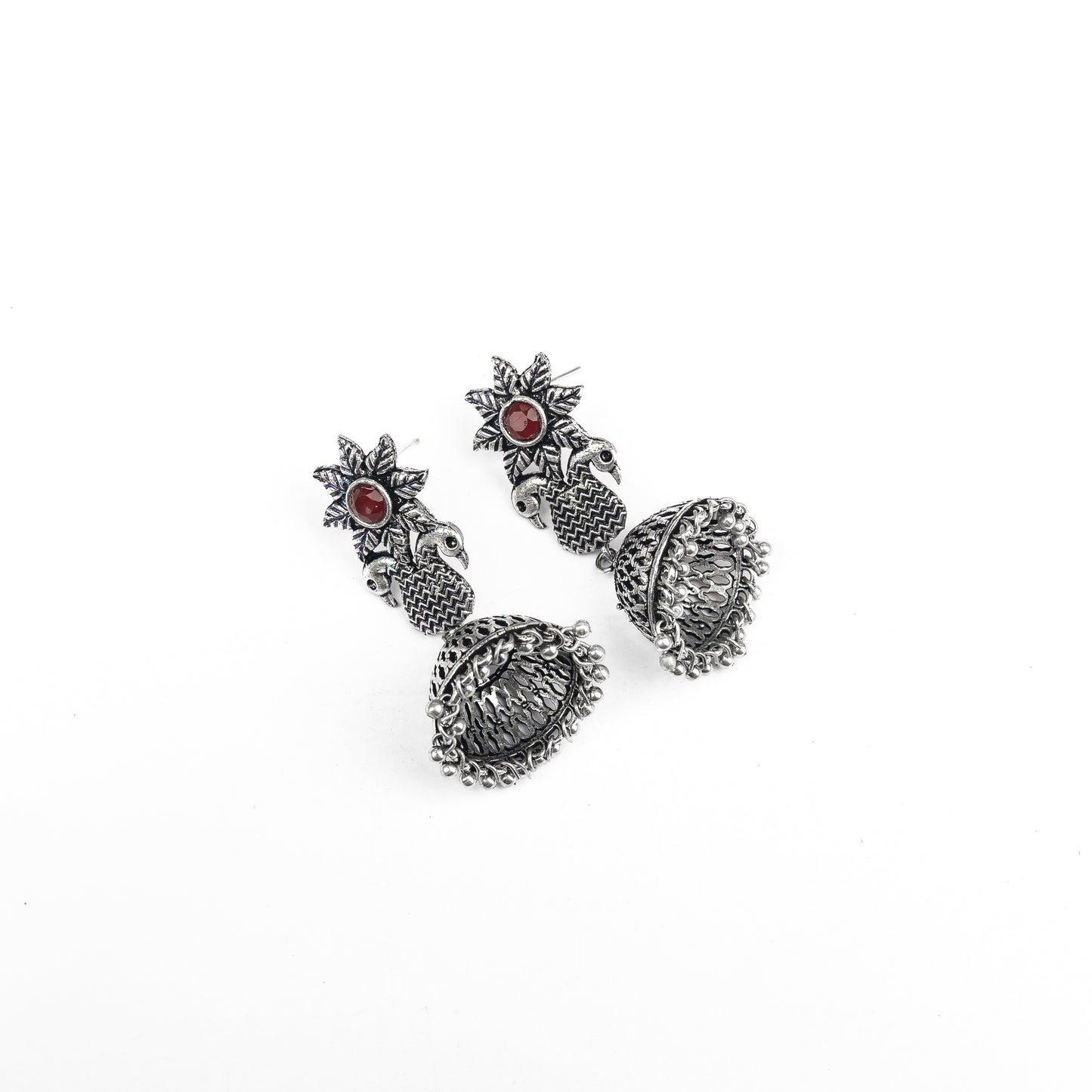 Fearless feathers jhumki earrings (Dark Maroon)