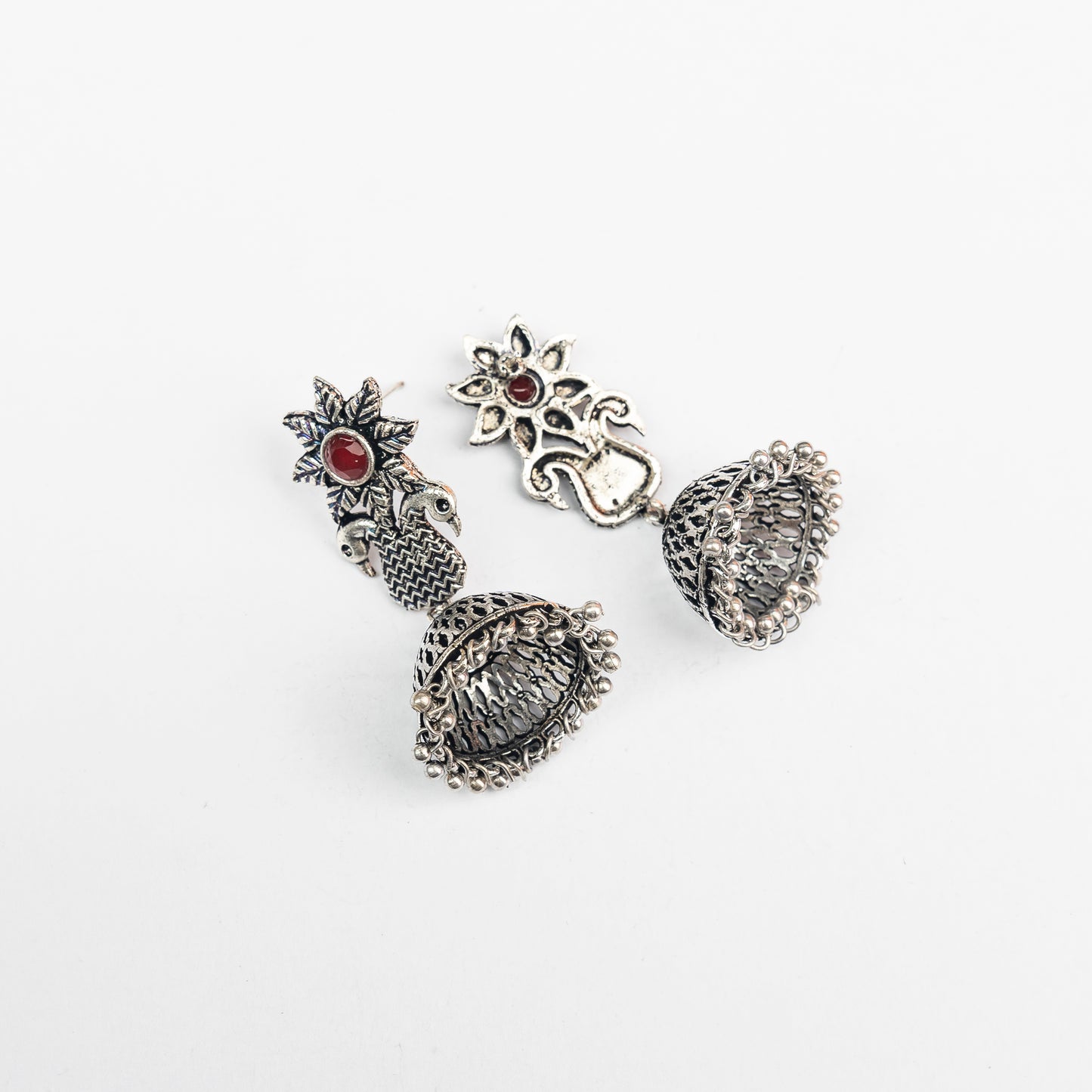 Fearless feathers jhumki earrings (Dark Maroon)