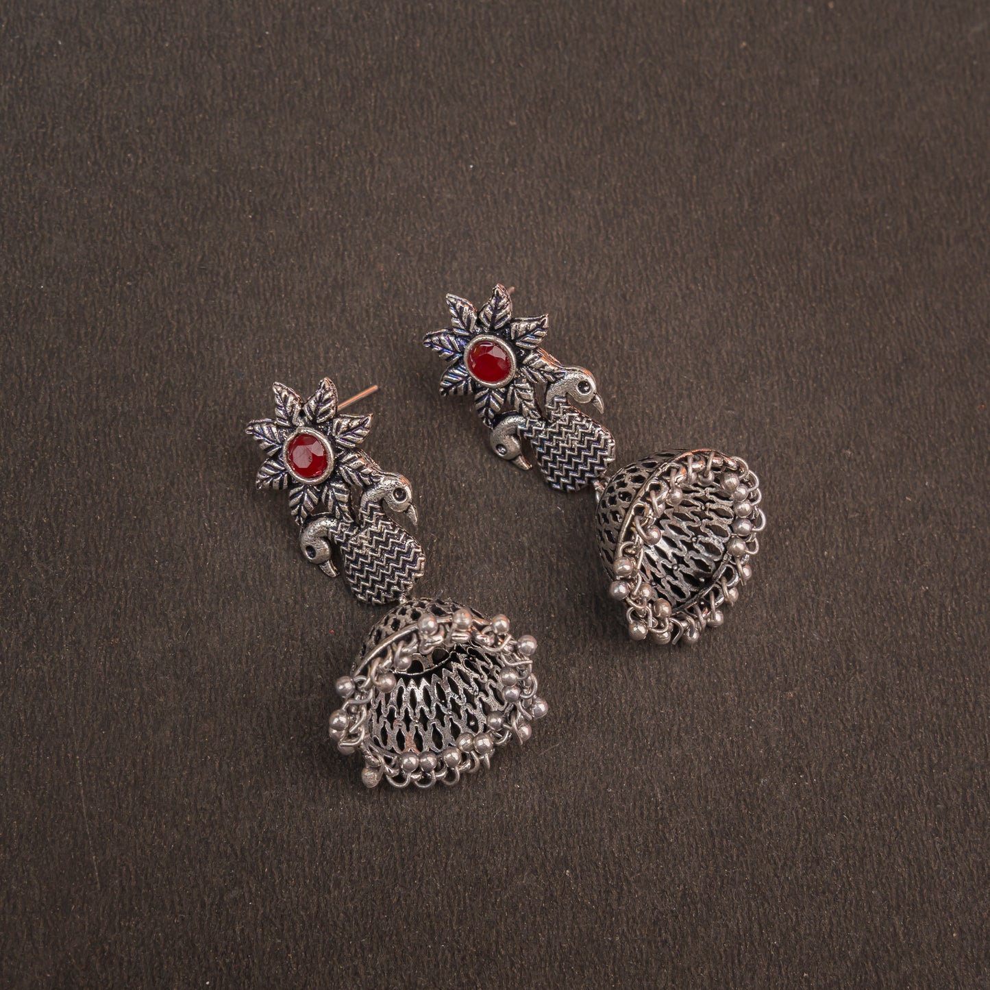 Fearless feathers jhumki earrings (Dark Maroon)