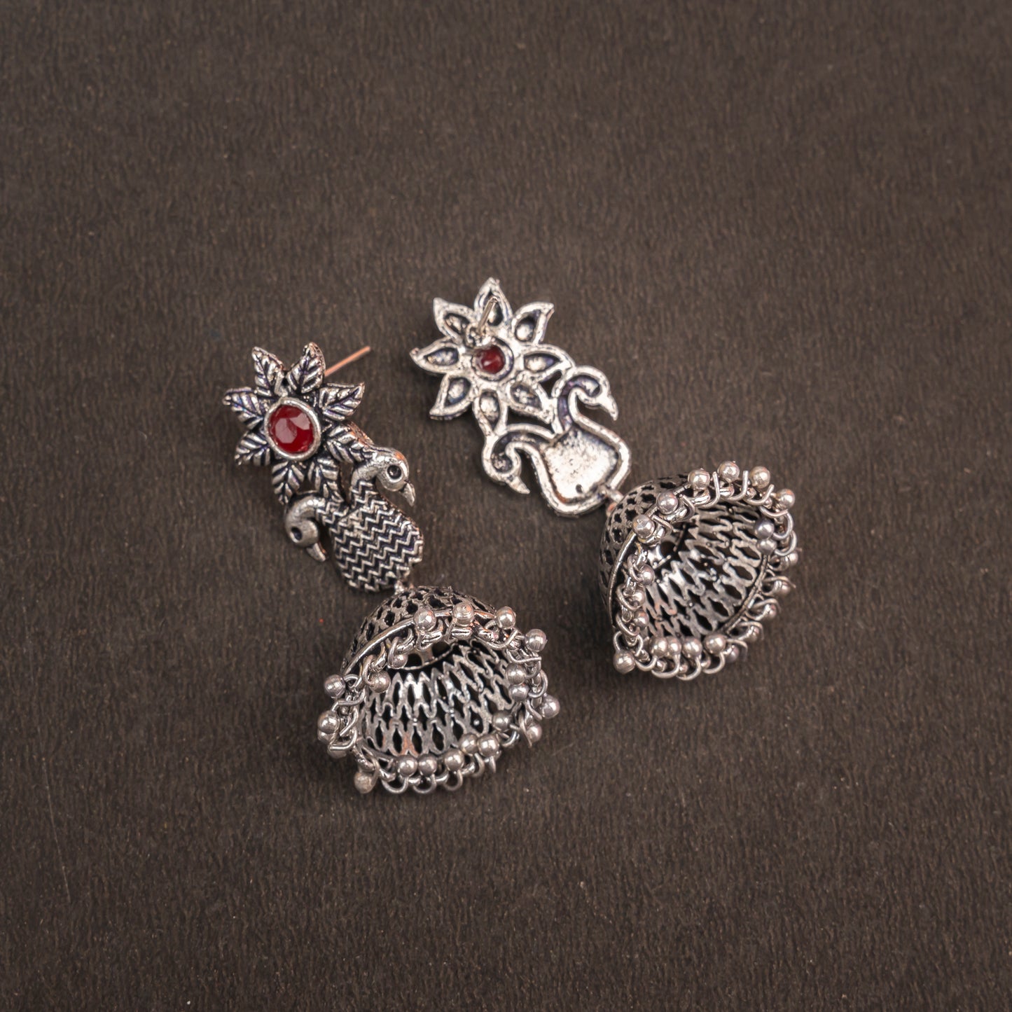 Fearless feathers jhumki earrings (Dark Maroon)