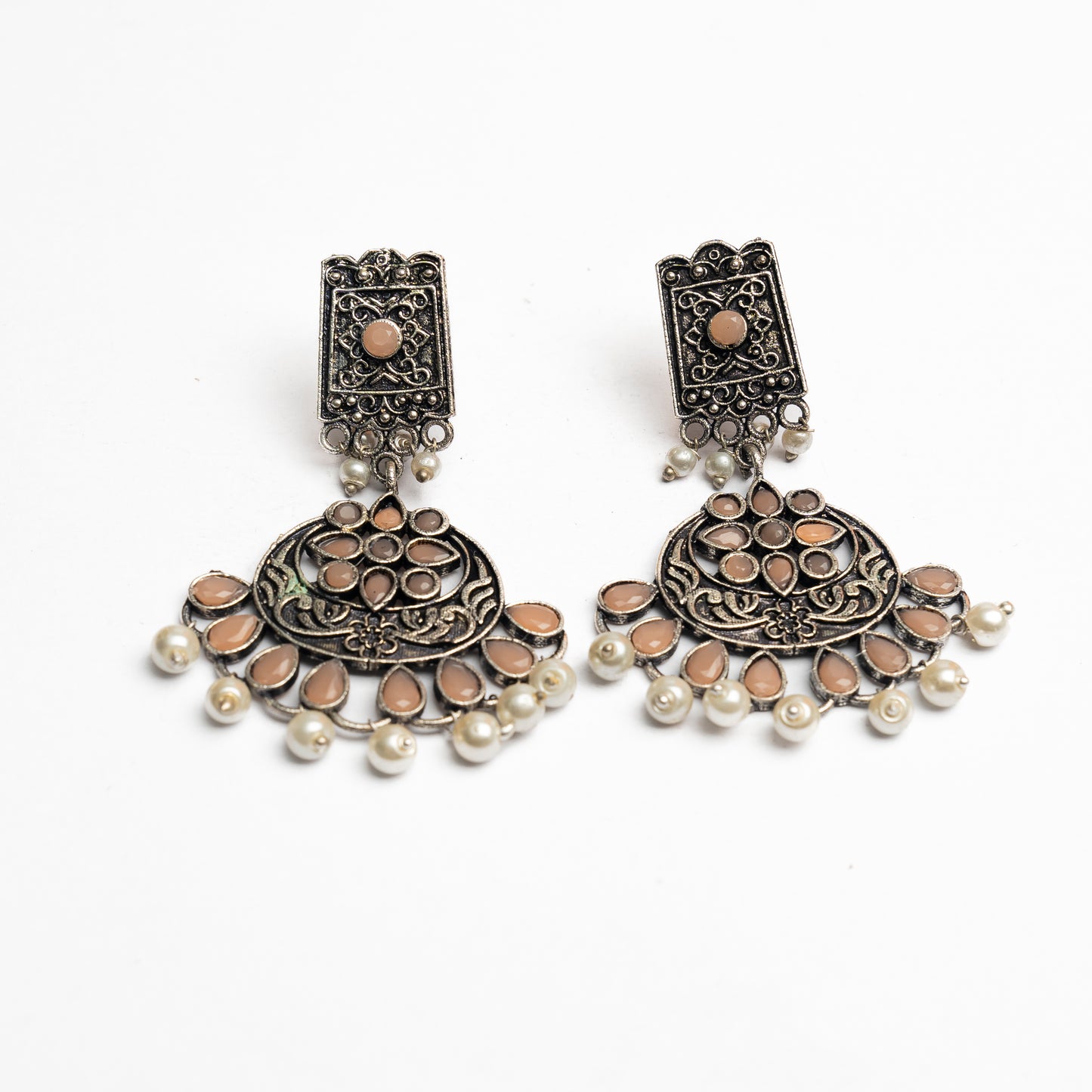 Light Orangish Stone Studded Statement Dangler Earrings