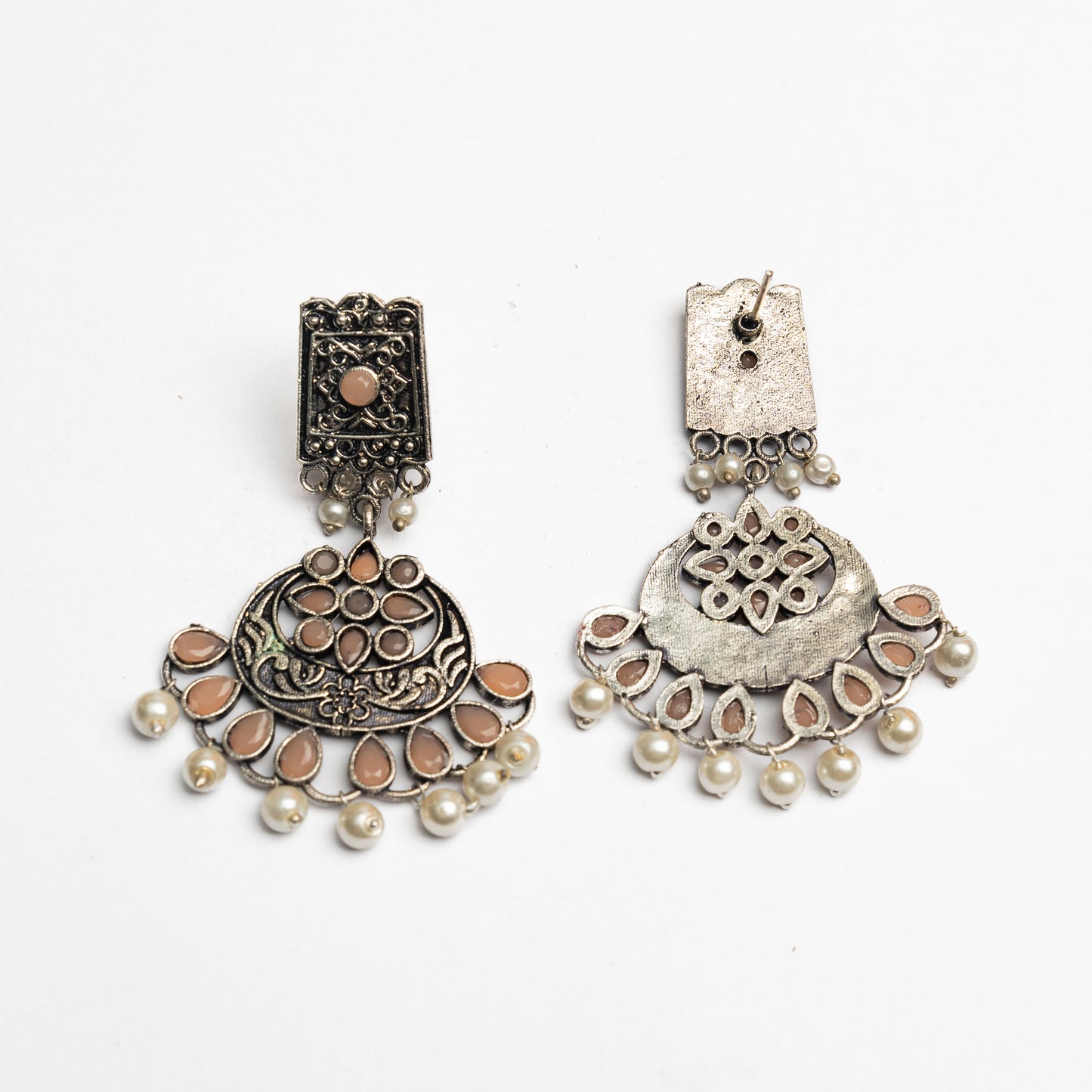Light Orangish Stone Studded Statement Dangler Earrings