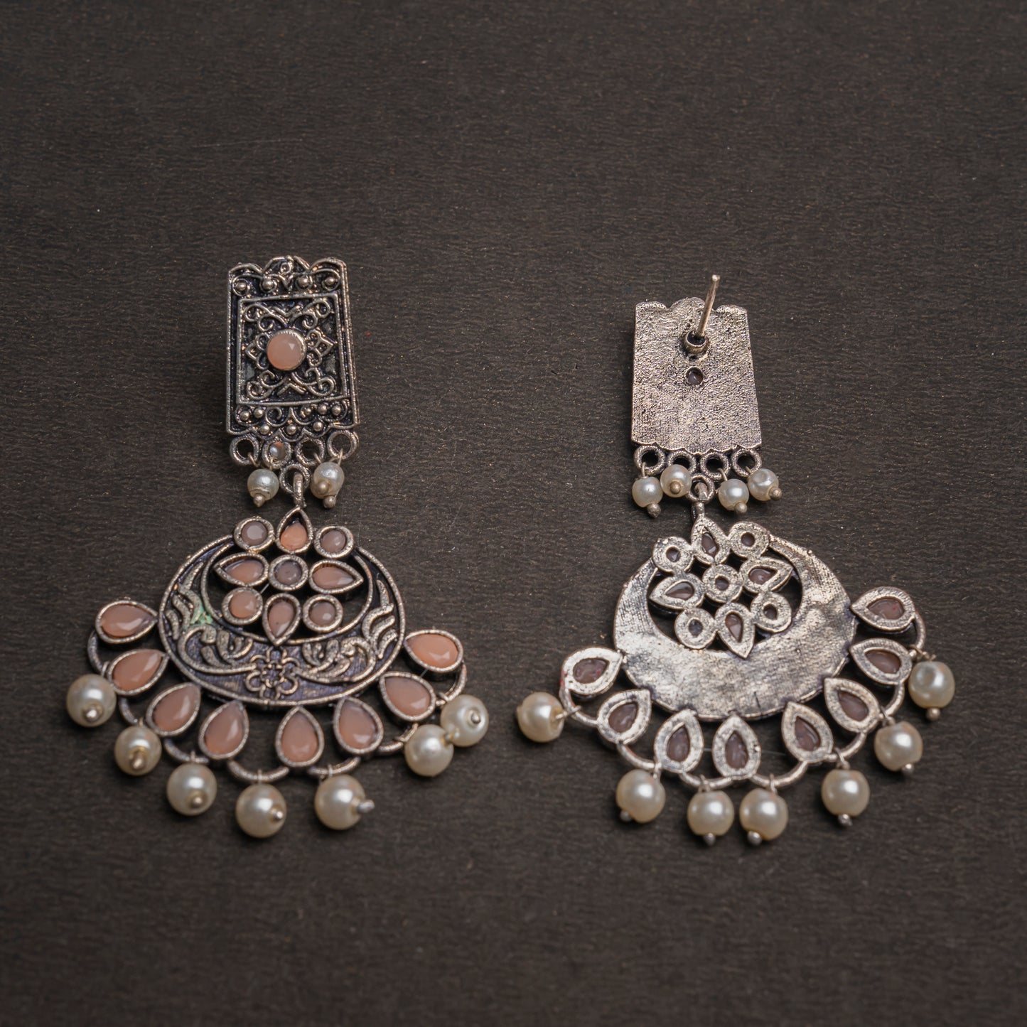 Light Orangish Stone Studded Statement Dangler Earrings