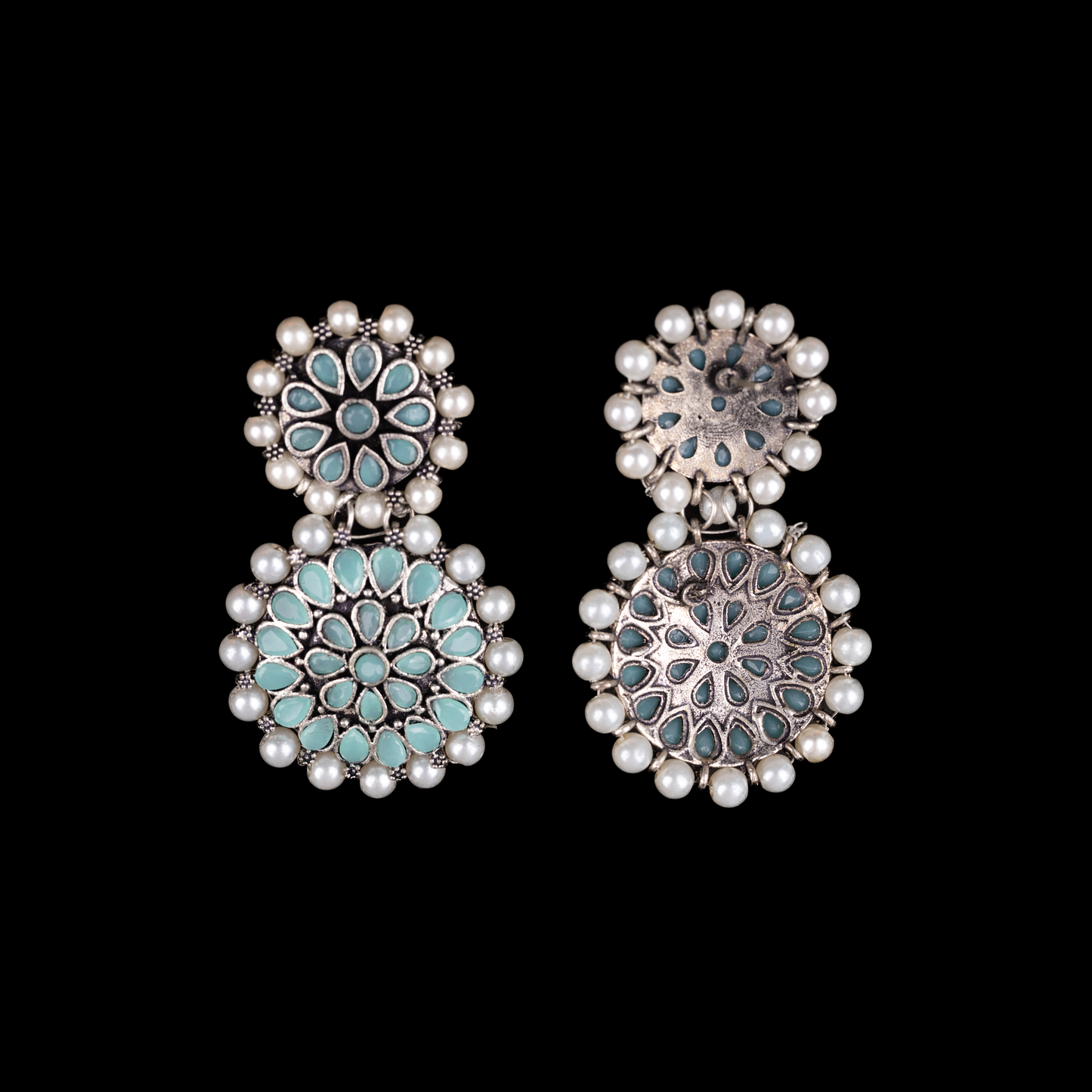 Double boho floral dangler earring (Mint)