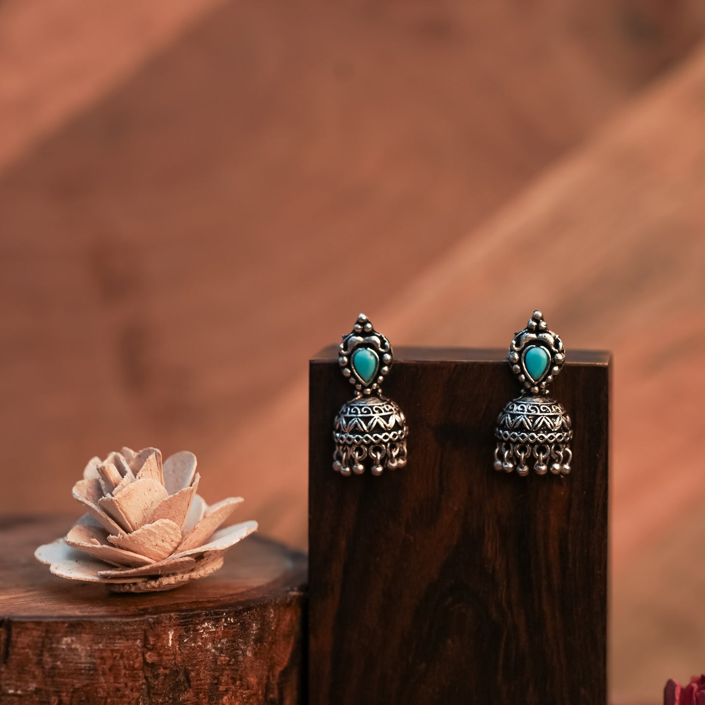 Jharokha stone studded jhumki earring (Sky Blue)