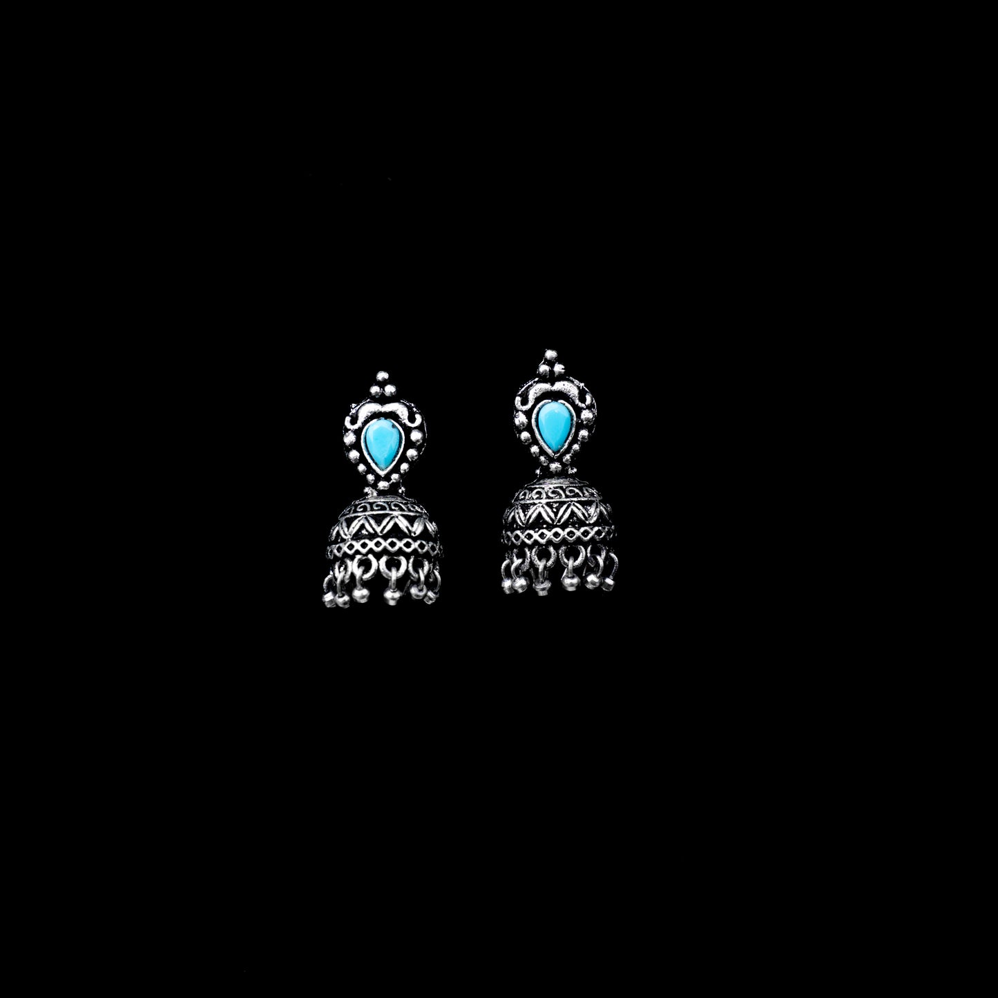 Jharokha stone studded jhumki earring (Sky Blue)