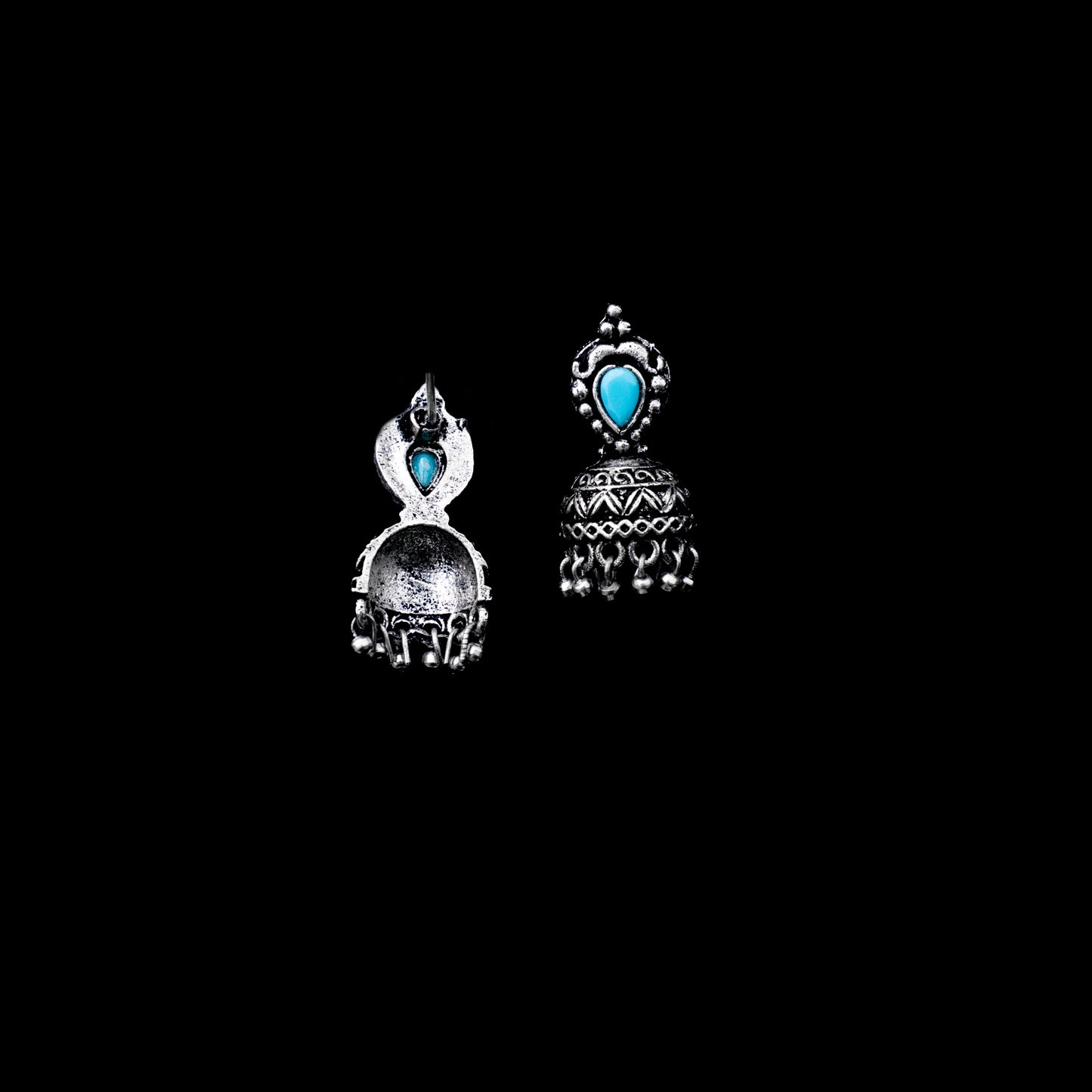 Jharokha stone studded jhumki earring (Sky Blue)