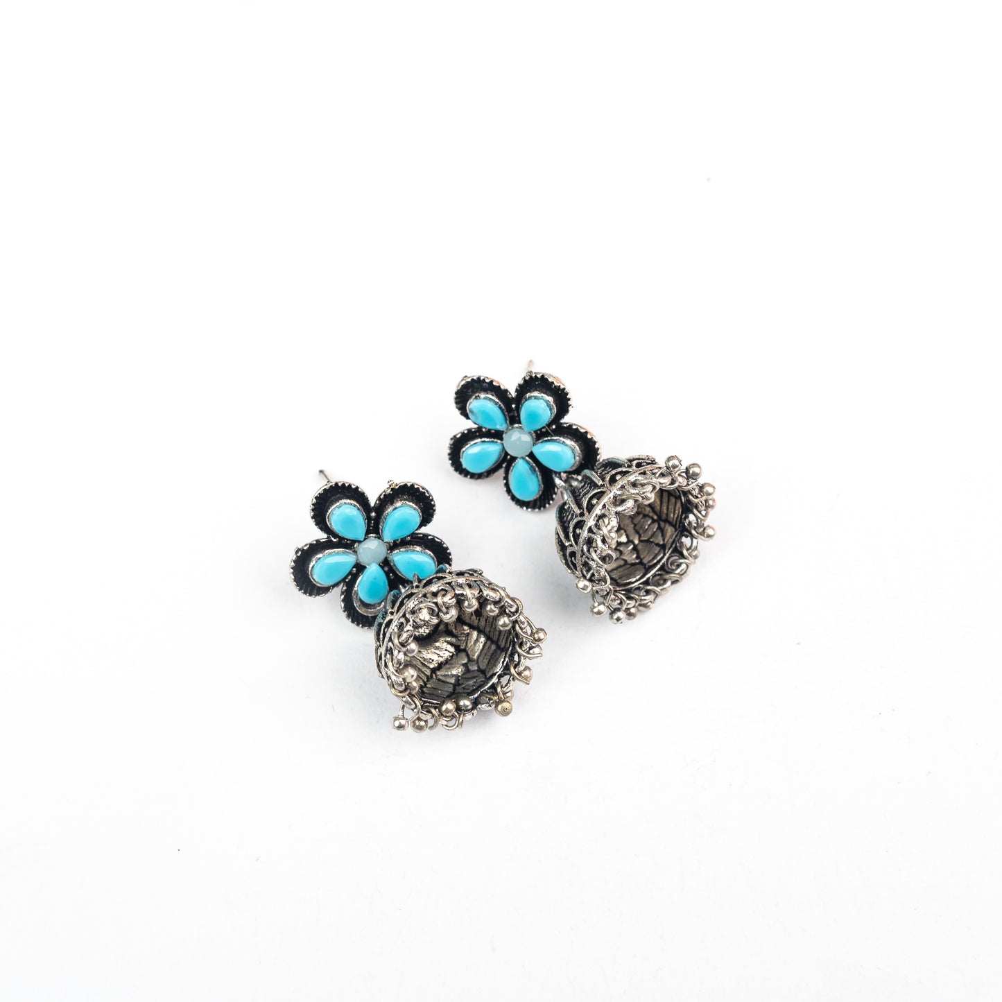 Periwinkle stone studded jhumki earrings (Sky Blue)