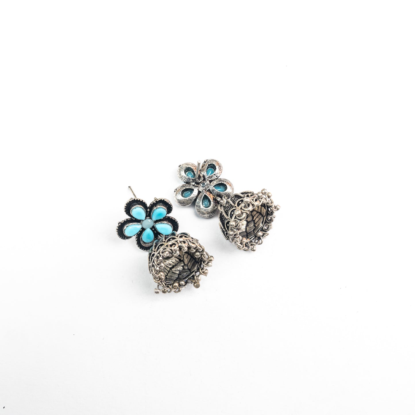 Periwinkle stone studded jhumki earrings (Sky Blue)